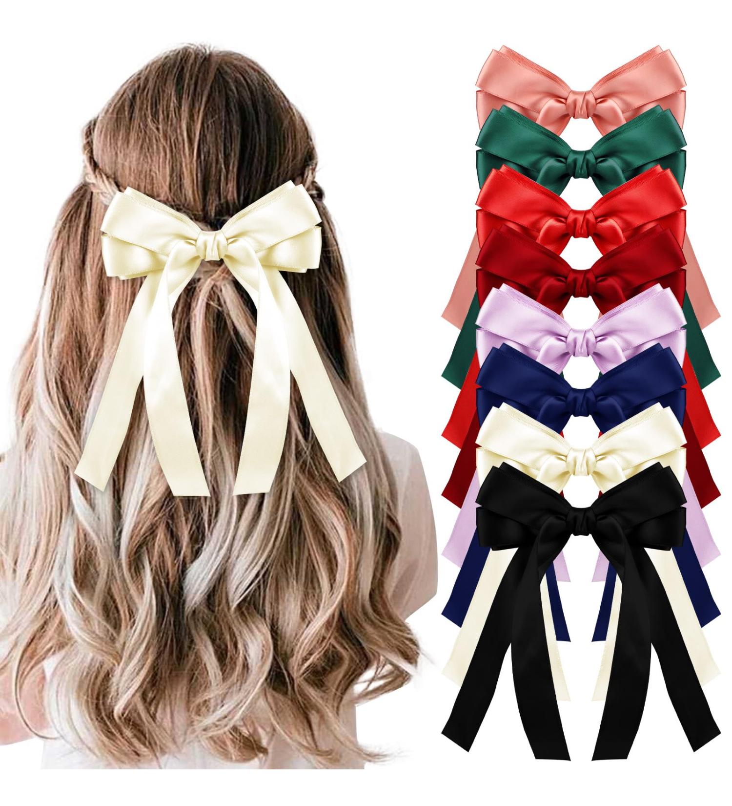 8pcs Bows Clips for Girls Colorful Tassel Ribbon Bow Hair Clip Bow Hair Barrettes Women Ponytail Hairstyle (8 colors) - Buy Online on GoSupps.com