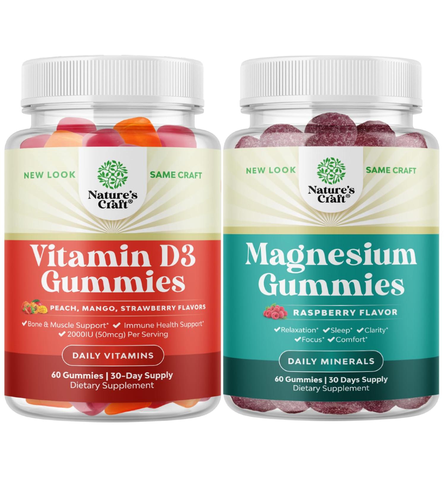 Vitamin D3 Immune Support Gummies & Chewable Magnesium Citrate Bundle - Bone Strength, Heart Health, Sleep Support - Muscle Health & Immune System Boost - Buy Online on GoSupps.com