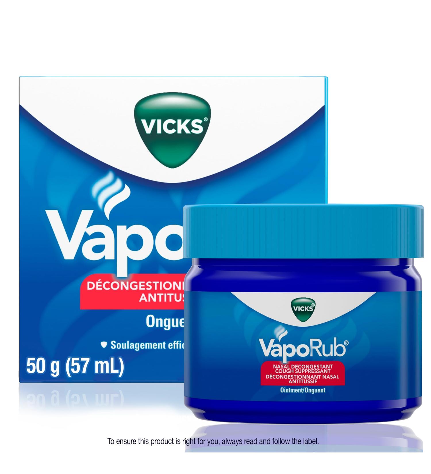 Vicks VapoRub Nasal Decongestant Cough Suppressant Relief from Cold Aches & Pains Chest Rub Ointment Original scent 50 g/57 mL 57 mL Original - Buy Online on GoSupps.com