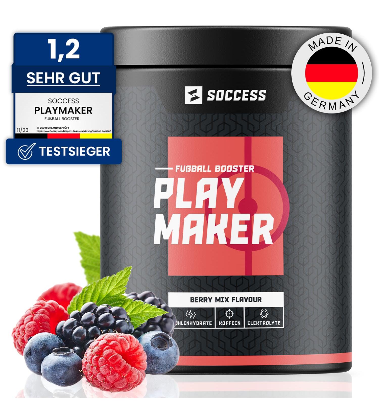 Playmaker Workout Booster for Footballers | Sport Drink with Carbs Electrolytes Amino Acids & Caffeine | 20 Portions Berry Mix | Boost Your Performance - Buy Online on GoSupps.com