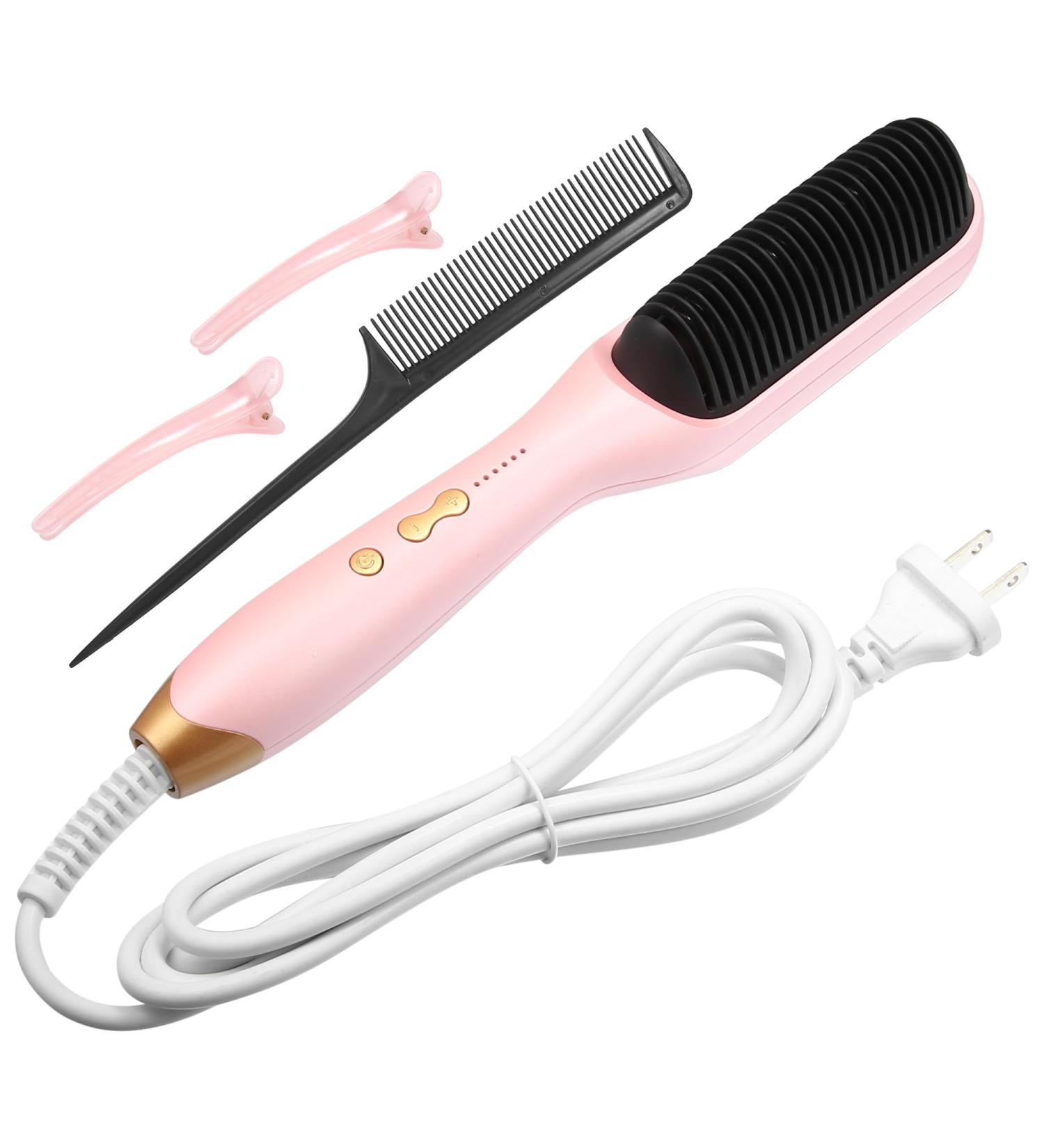 VOCOSTE Hair Straightener Brush - Fast Heating Anti-Scald Ceramic Comb with 4 Temp Settings for Home & Travel - Stylish Pink Hair Tool - Buy Online on GoSupps.com