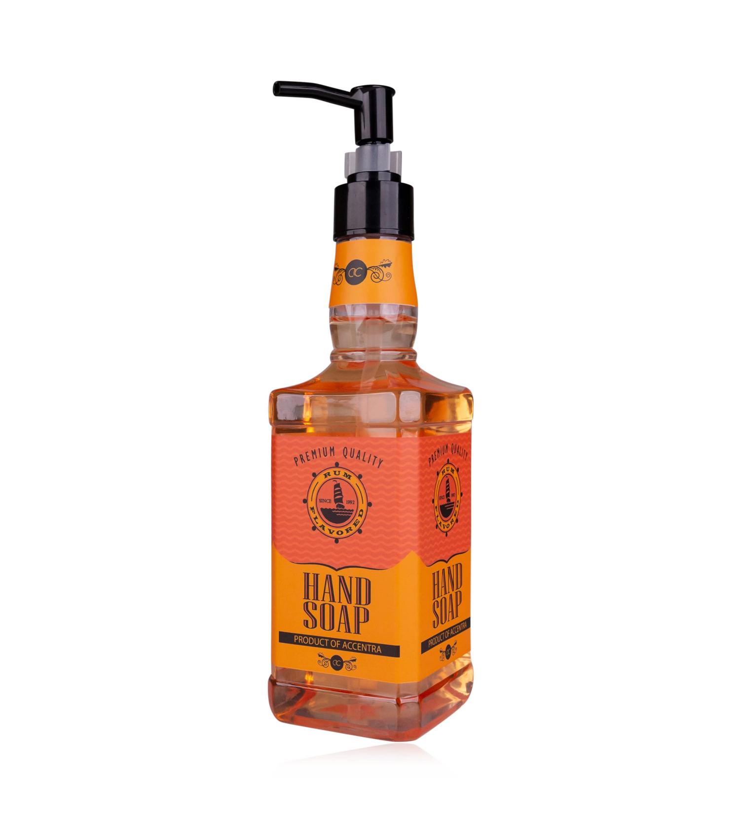 accentra hand soap RUM FLAVOR in a bottle in rum bottle look 480ml hand soap in a pump dispenser liquid soap rum scent - refillable