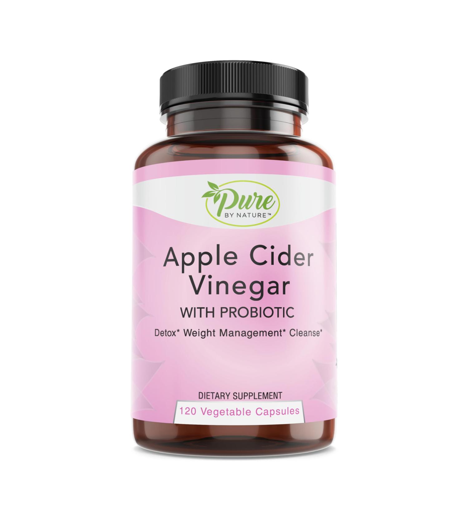 Pure By Nature Apple Cider Vinegar Pills with Probiotic - 120 Capsules for Weight Management & Cleanse Support | Raw ACV for Men & Women - Buy Online on GoSupps.com