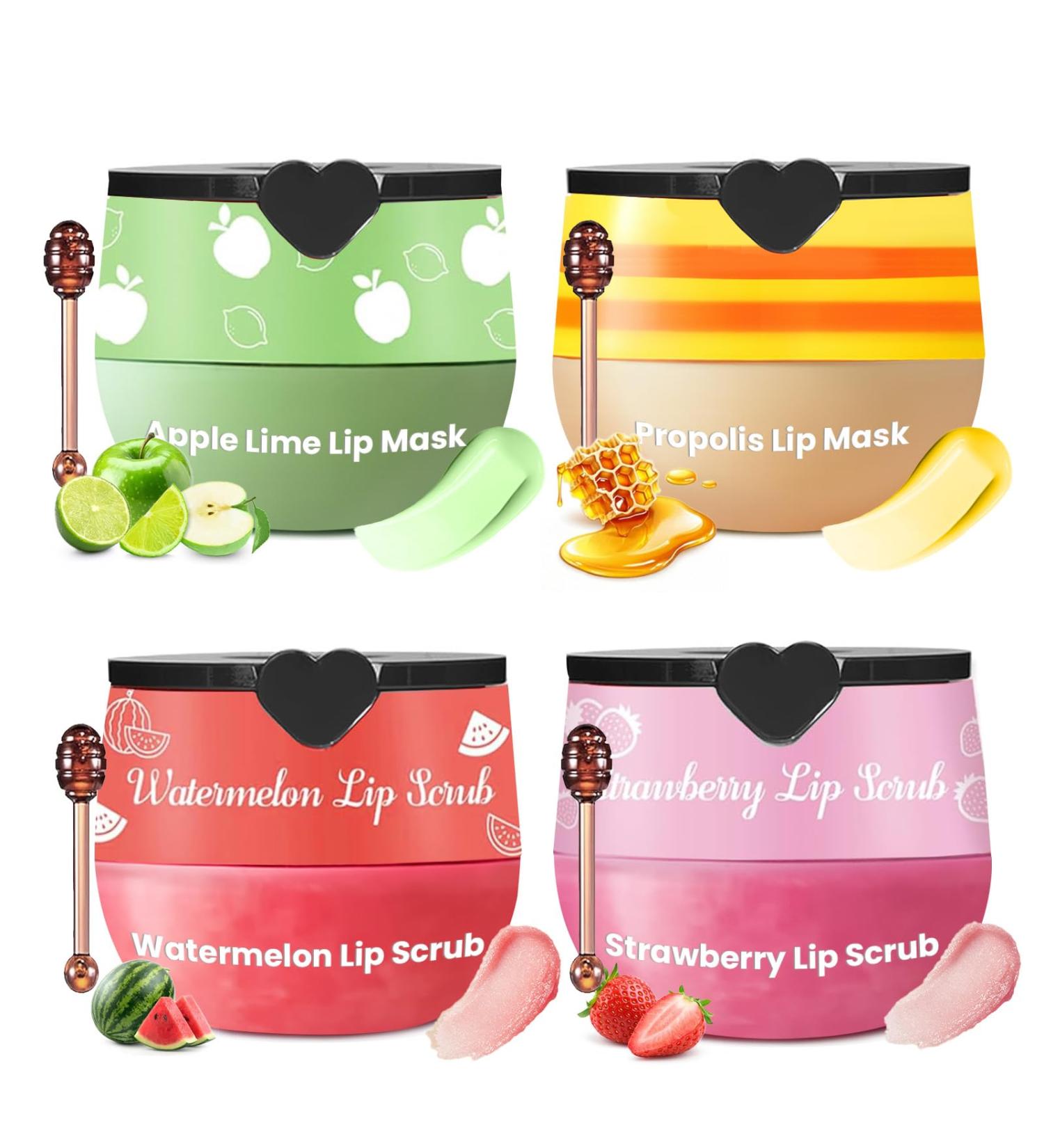 JUYANGYAN 4 PCS Lip Scrub and Mask Set Strawberry Watermelon Lip Exfoliator Scrub Moisturizing Lip Balm for Dry Lips Reduce Lip Lines - Buy Online on GoSupps.com