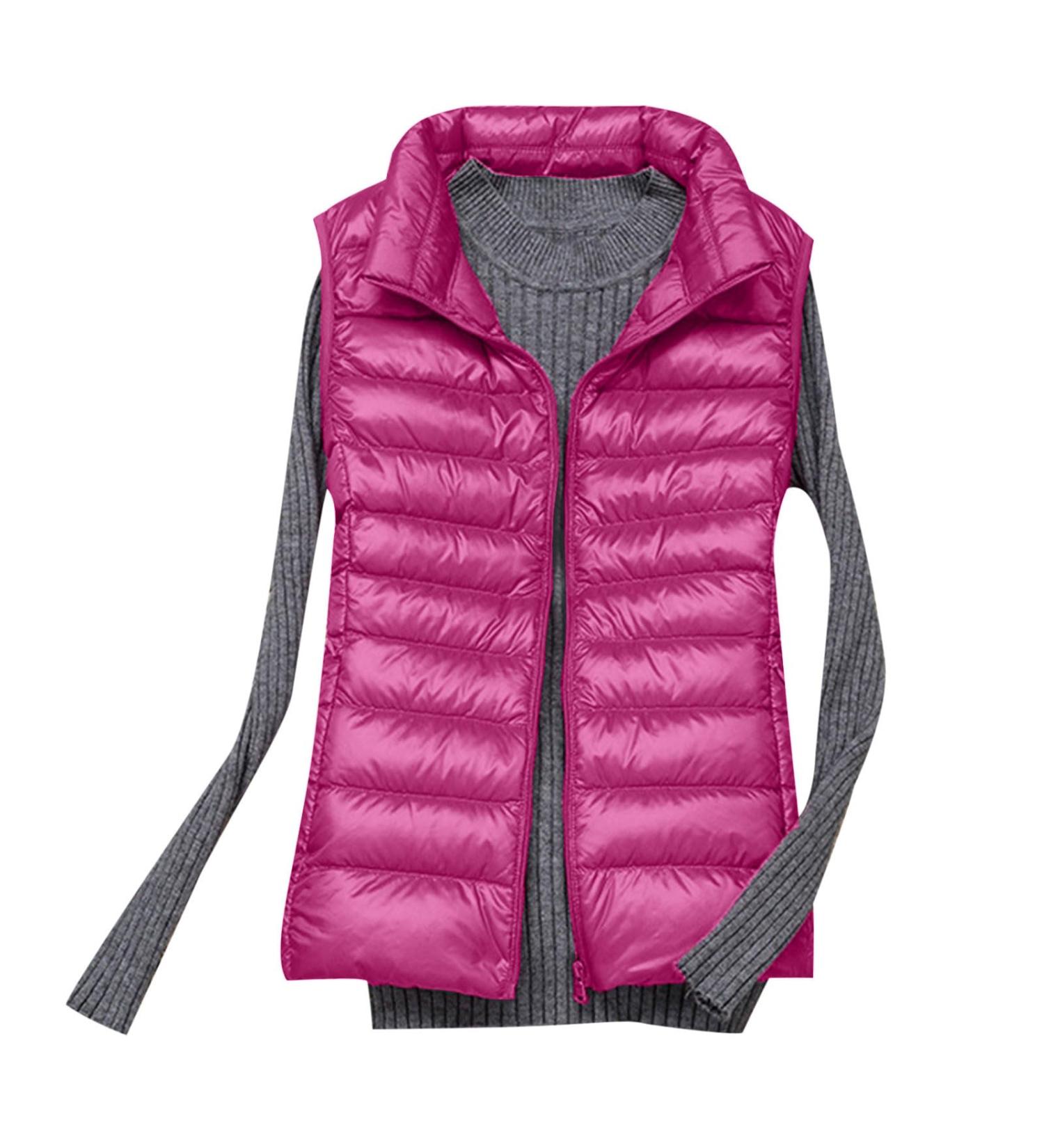 oelaio Puffer Vest for Women Sleeveless Zip Up Outerwear Plus Size Warm Puffer Shawl Slim Fit Lightweight Down with Pocket Hot Pink Medium - Buy Online on GoSupps.com