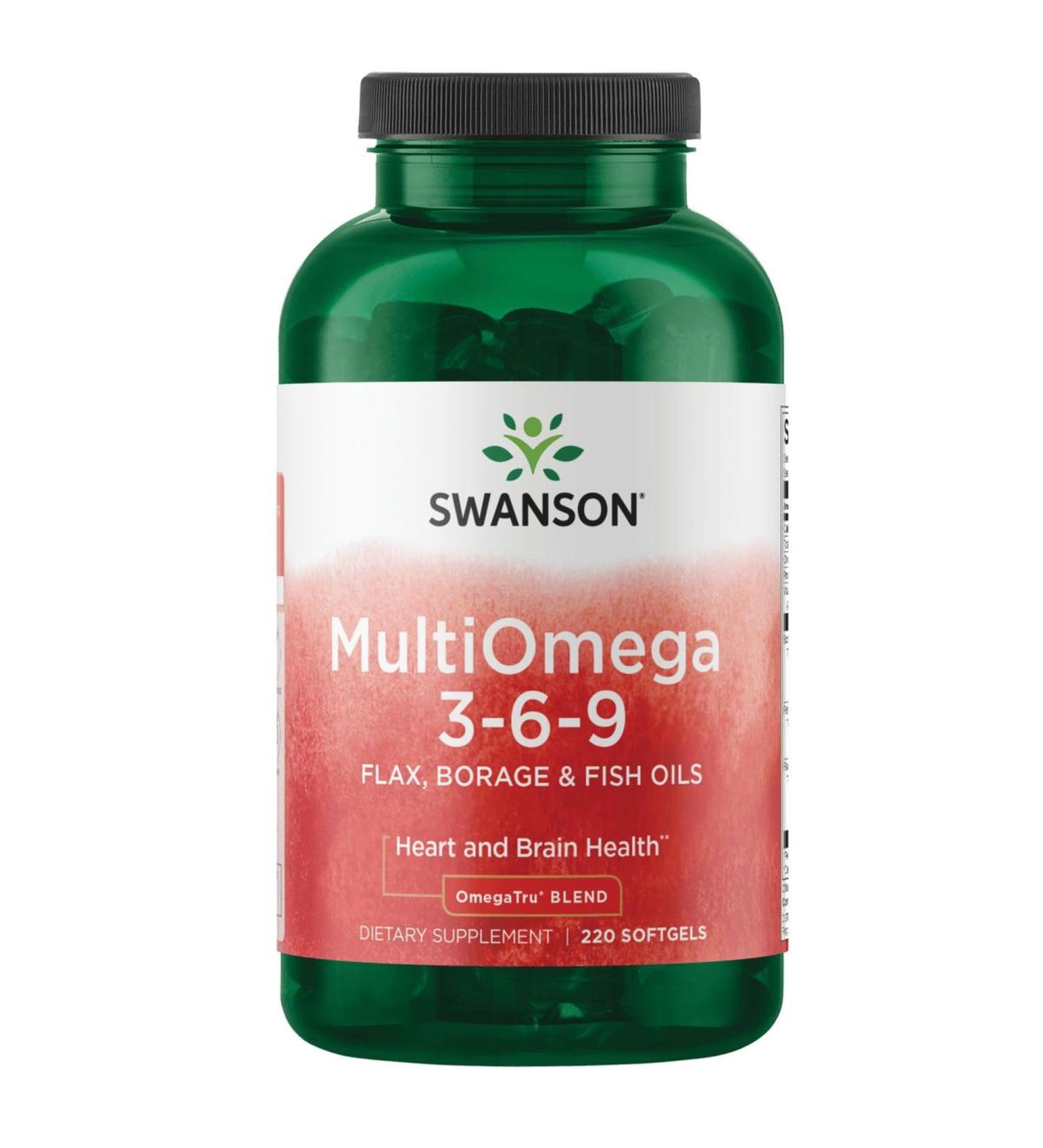 Swanson MultiOmega 3-6-9 - Non-GMO Flax, Borage & Fish Oil Capsules - Essential Fatty Acids Supporting Cardiovascular Health & Brain Health - (220 Softgels, 2400mg Serving) 220 Count (Pack of 1)