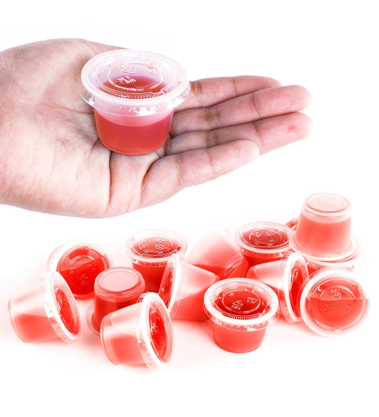 Mini Clear Plastic Cups with Lids (1 oz, 125 Pack) for Jello Shots, Sauces, Dips - Disposable and Ideal for Restaurants and Parties - Buy Online on GoSupps.com