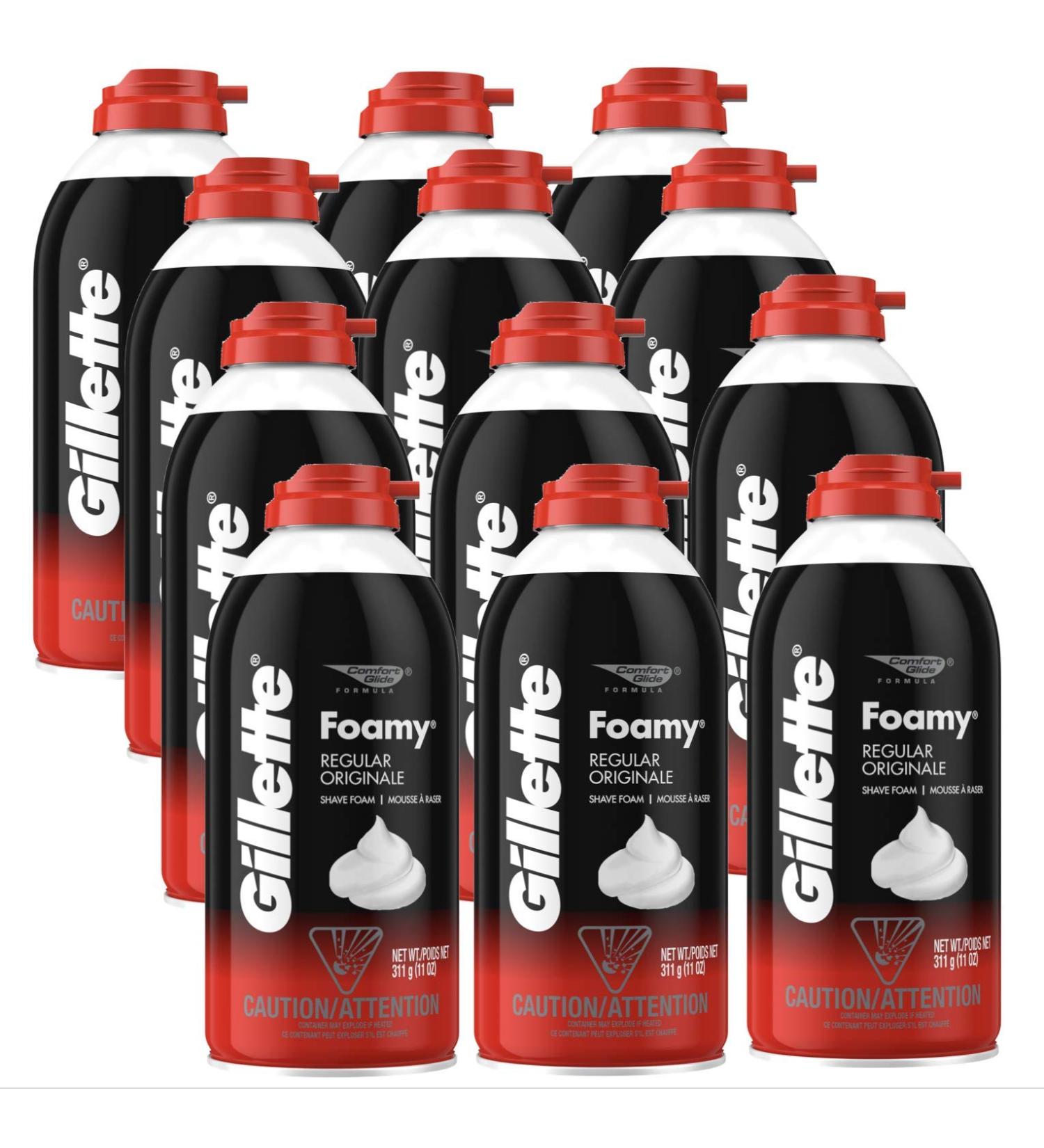 Gillette Foamy Regular Shaving Cream 11 oz (Pack of 12) - Bulk Savings - Buy Online on GoSupps.com