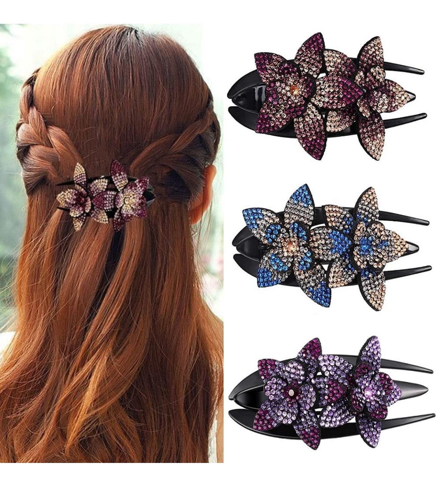 3-Piece Rhinestone Flower Hair Clip Set - Vintage Pearl Grippers for Brides & Women | Slipproof & Durable Hair Jewelry - Buy Online on GoSupps.com