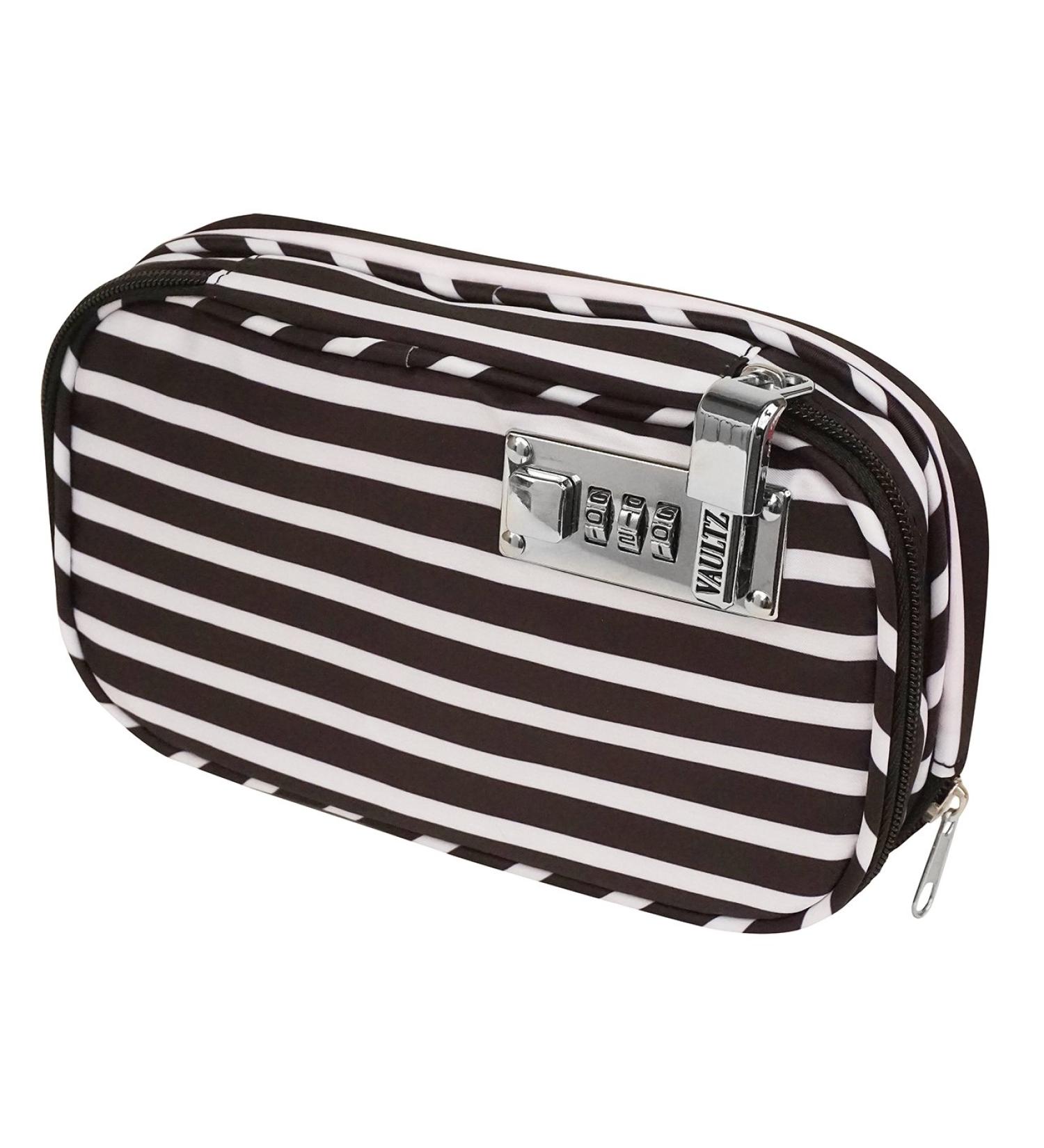 Buy Vaultz Locking Medicine Bag - 5.7x2.2x9.25 Inch Travel Bag with Cooling Pockets for Diabetics | Black & White Stripe - International Shipping - Buy Online on GoSupps.com