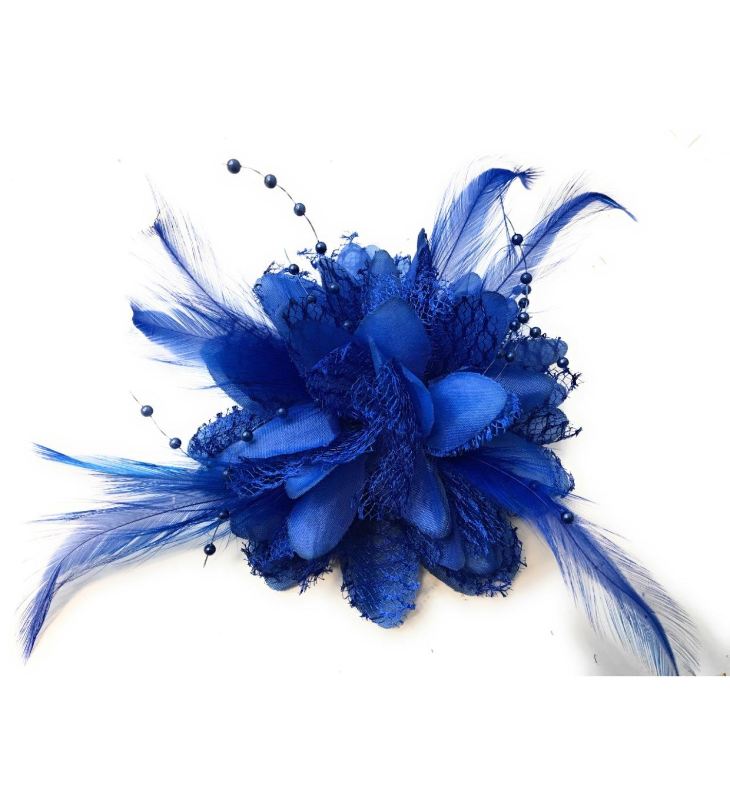 Royal Blue Flower Feather Bead Corsage Hair Clip Fascinator Hairband - Buy Online on GoSupps.com