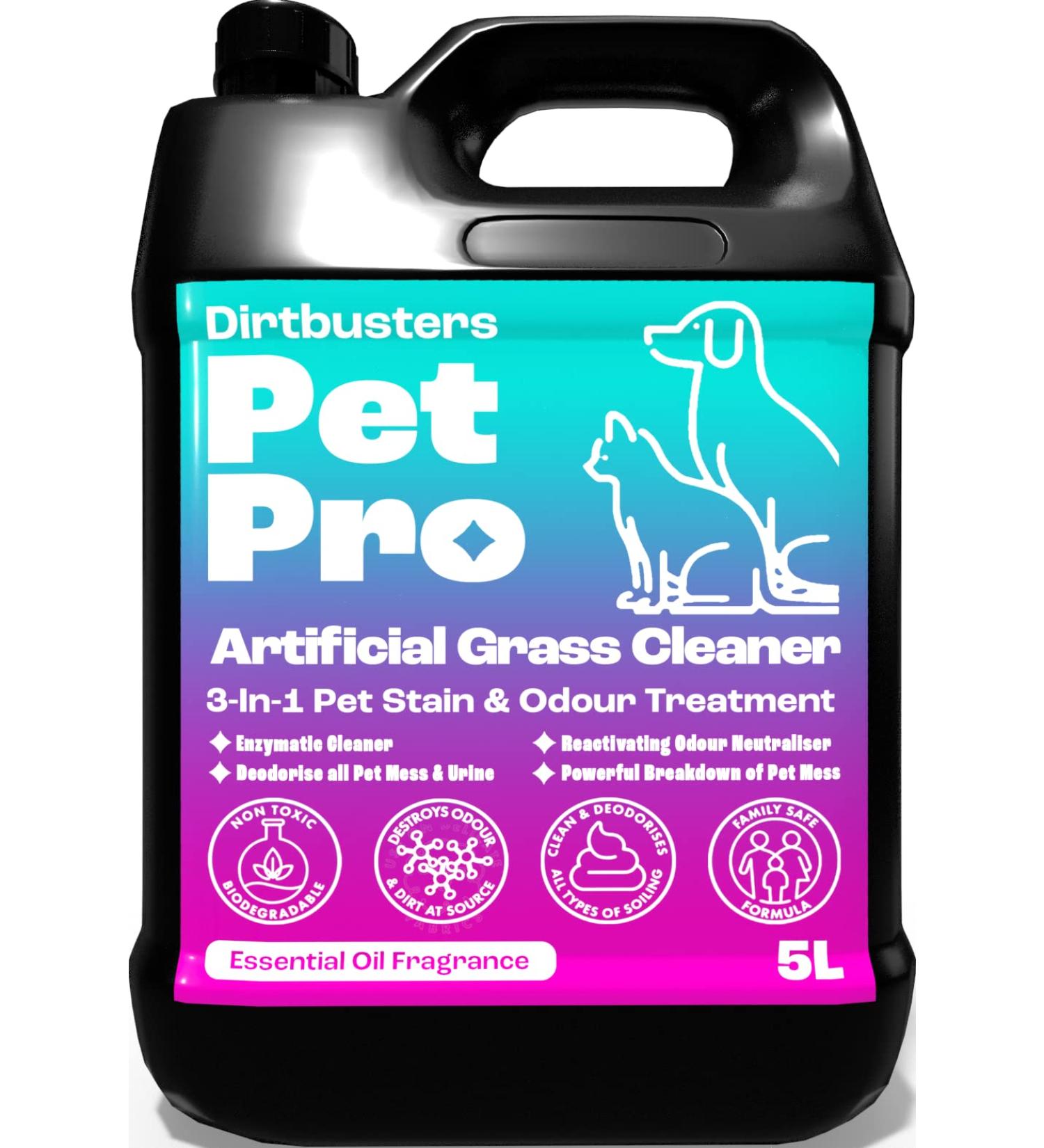 Dirtbusters Pet Pro Artificial Grass Cleaner For Dogs & Cats 3-in-1 Clean Remove Stains Urine & Deodorise With Reactivating Odour Eliminator For All Types Of Astro Turf (5L) - Buy Online on GoSupps.com