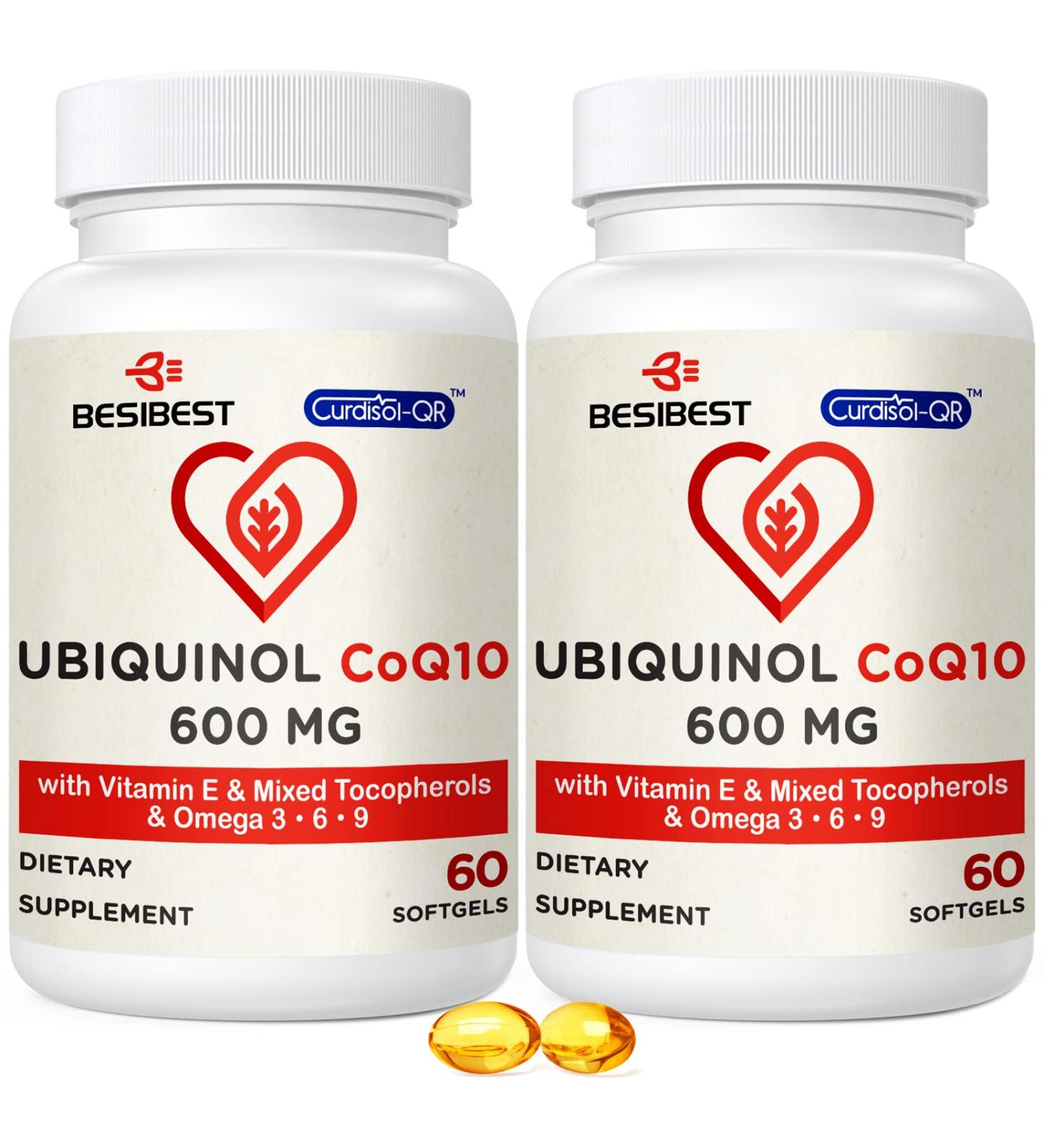 Besibest Ubiquinol CoQ10-600mg Softgel Supplement with Vitamin E & Omega 3 6 9 - High Absorption Coenzyme-Q10 for Energy Production - 120 Count (Pack of 2) - Buy Online on GoSupps.com