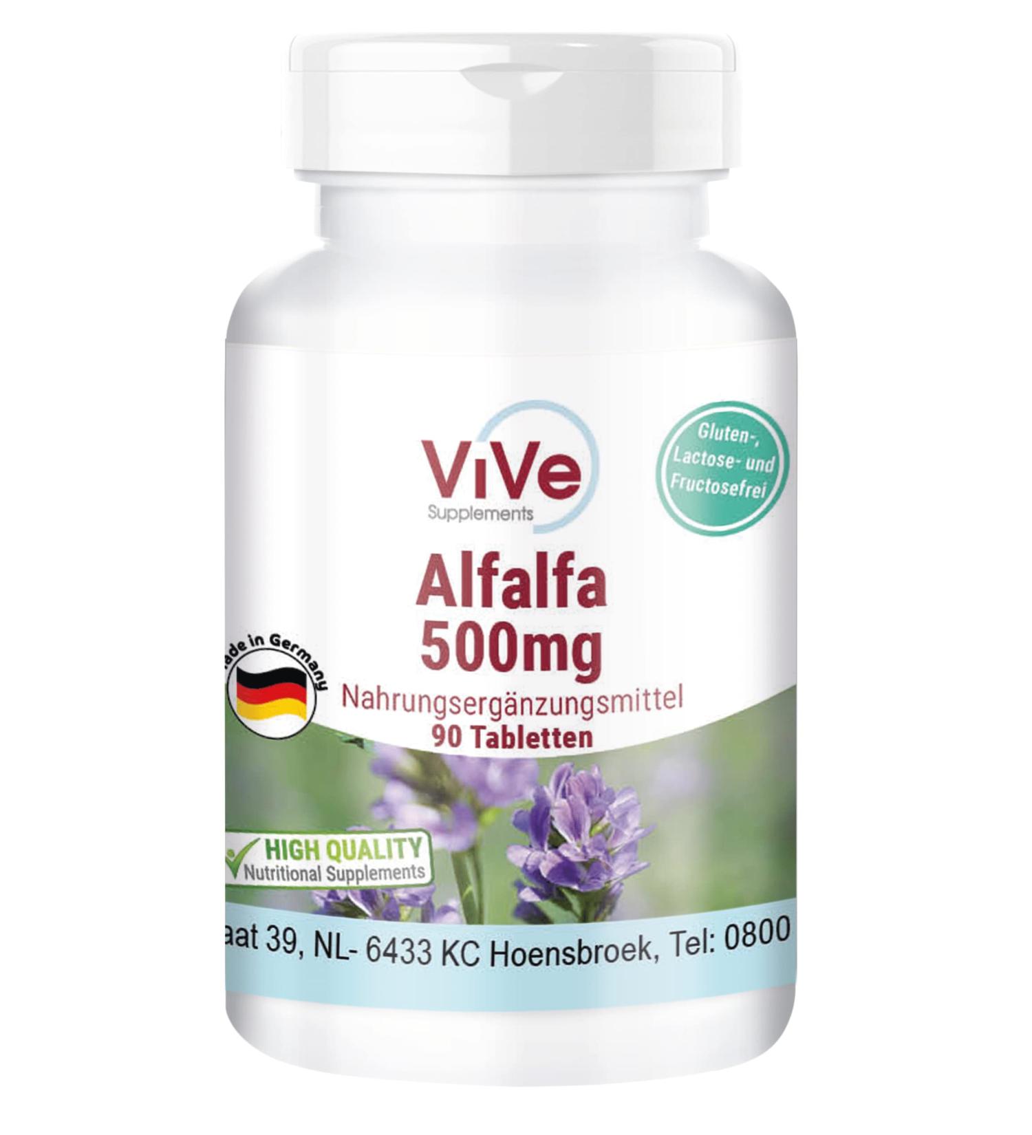 Alfalfa Tablets - 90 Vegan & Additive-Free | 4-Way Concentrated Medicago Sativa Extract | High Dose Quality from Germany - Vive Supplements - Buy Online on GoSupps.com