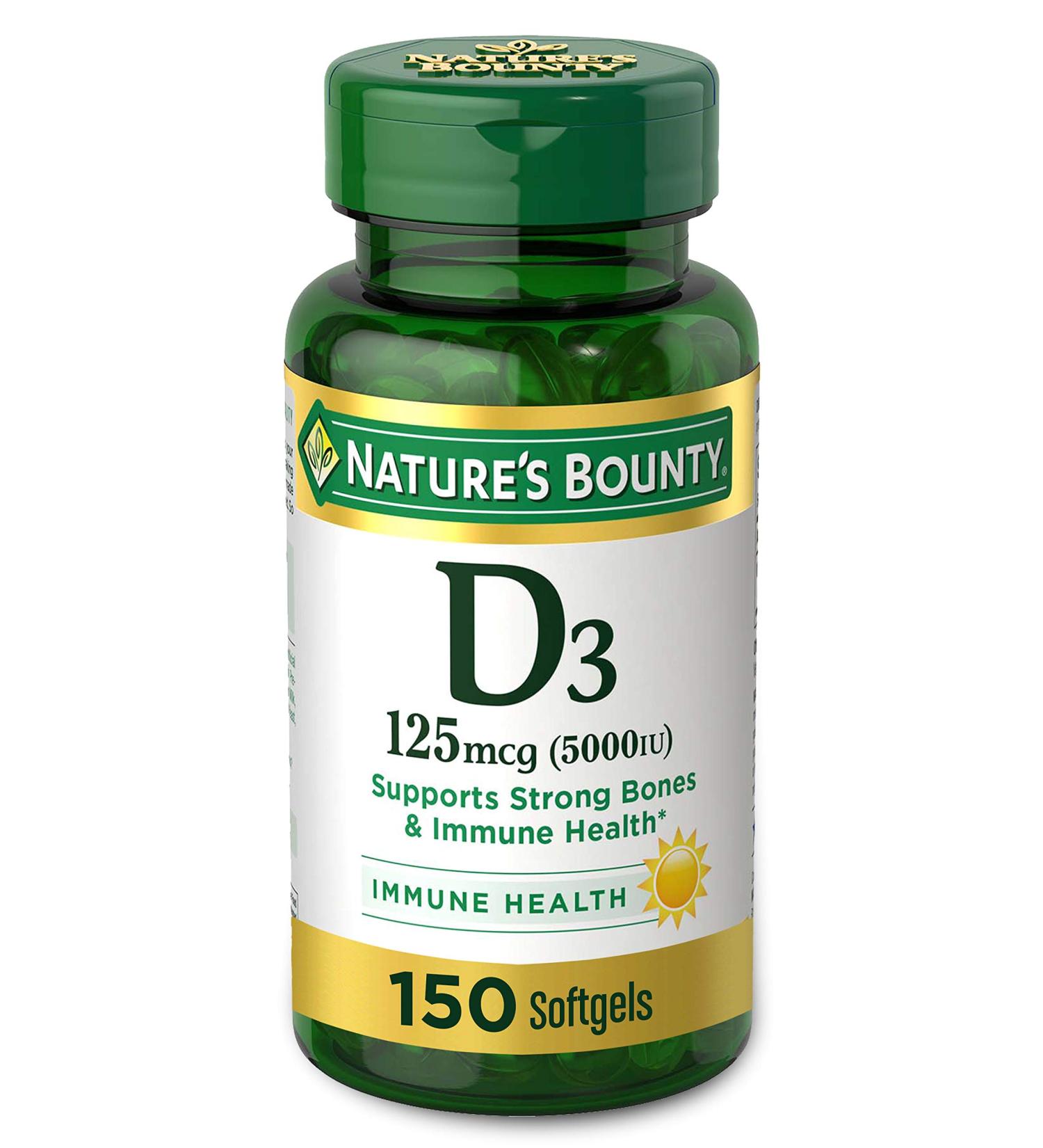 Nature's Bounty D3 125 mcg (5000 IU) - Immune Health Support, 150 Rapid Release Softgels - Buy Online on GoSupps.com