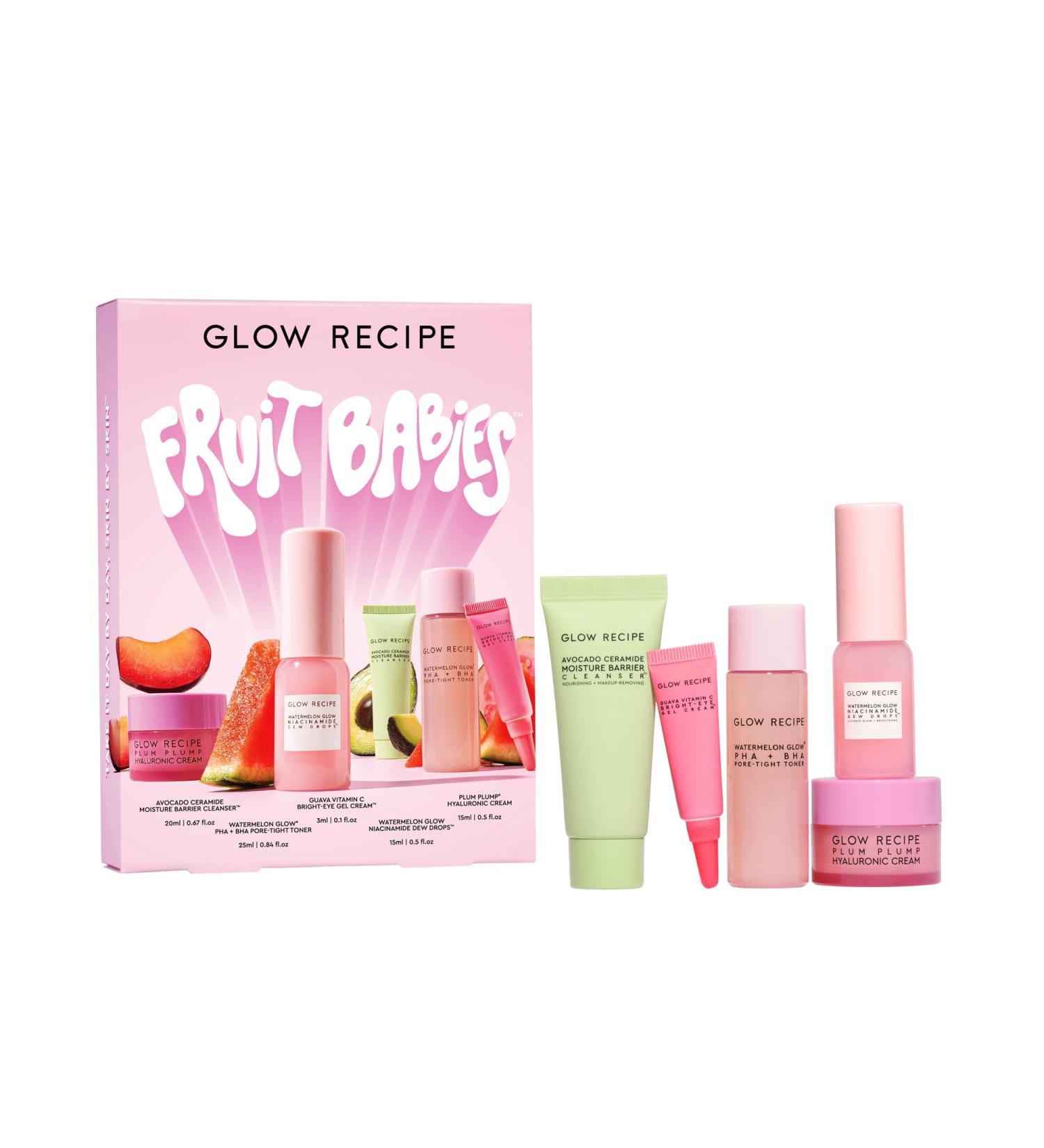 Glow Recipe Fruit Babies Skincare Kit - International Shipping | Ceramide Cleanser BHA Toner Vitamin C Eye Cream & More (5 Count - Buy Online on GoSupps.com