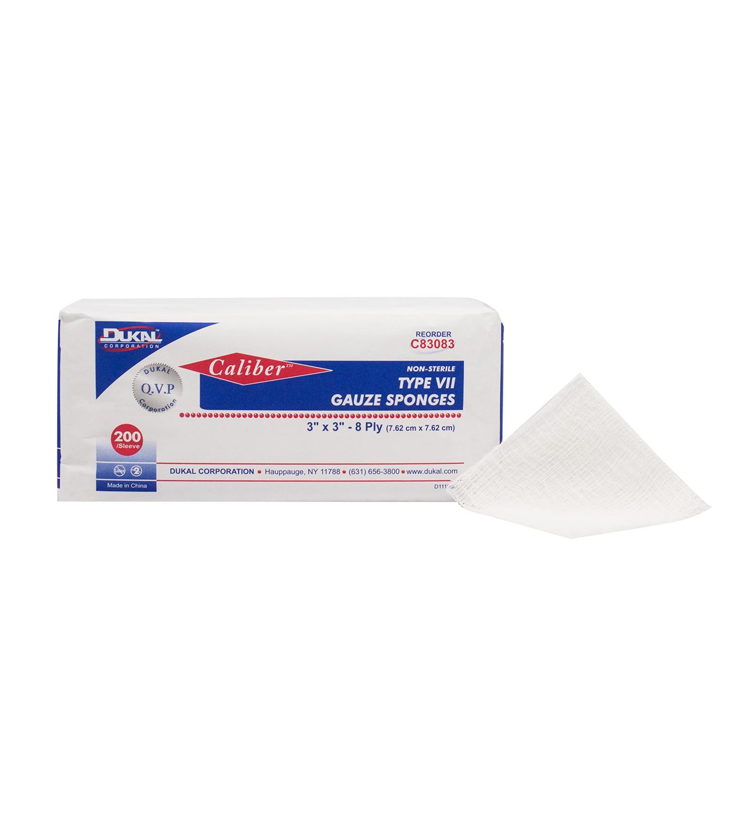Dukal C83083 Caliber Type VII Gauze Sponge Non-Sterile 3" Length x 3" Width 8-Ply Pack of 4000