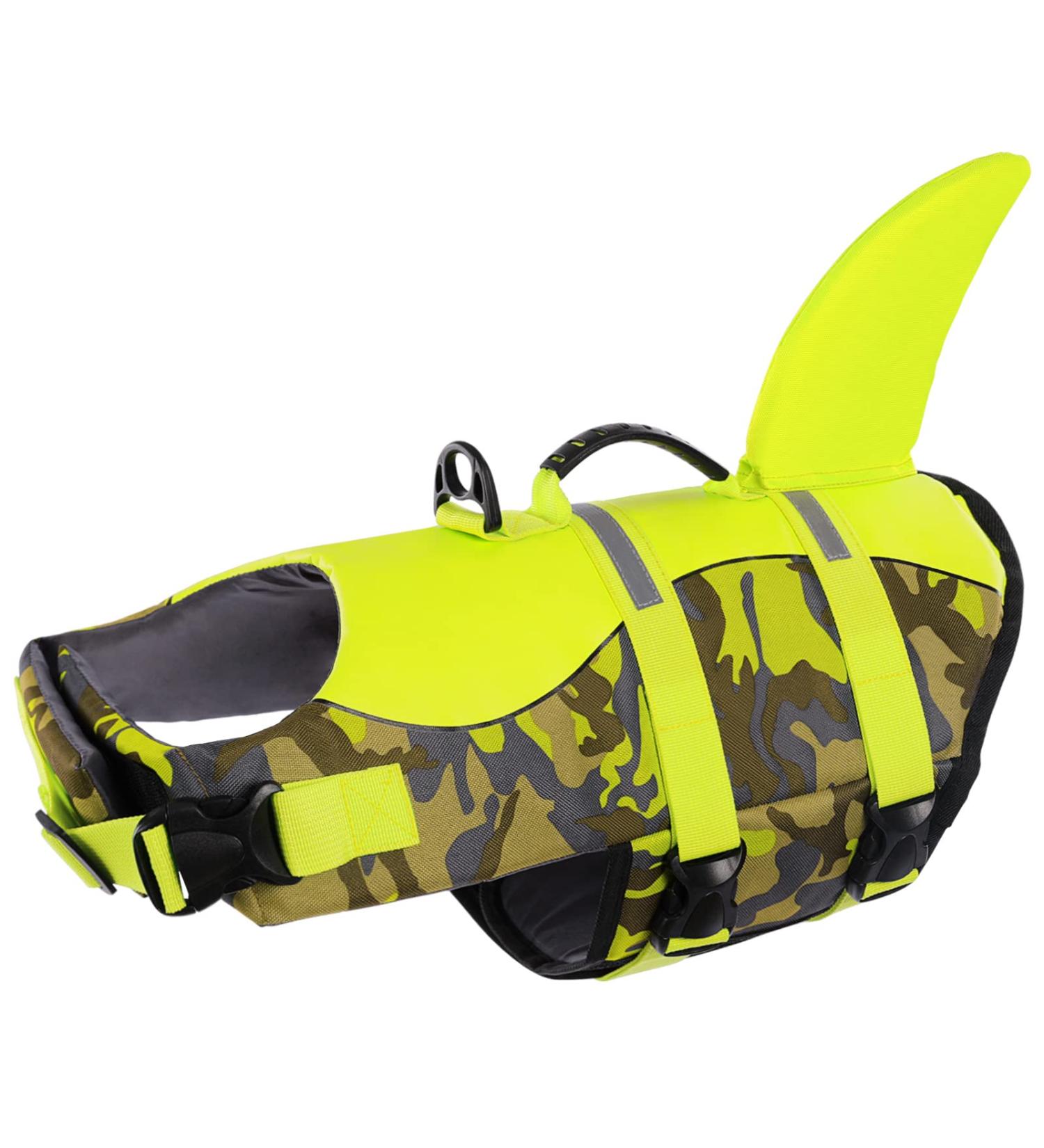 Queenmore Adjustable Dog Life Jacket - High Buoyancy & Durable Rescue Handle for Small & Medium Dogs - Green Camo - Buy Online on GoSupps.com