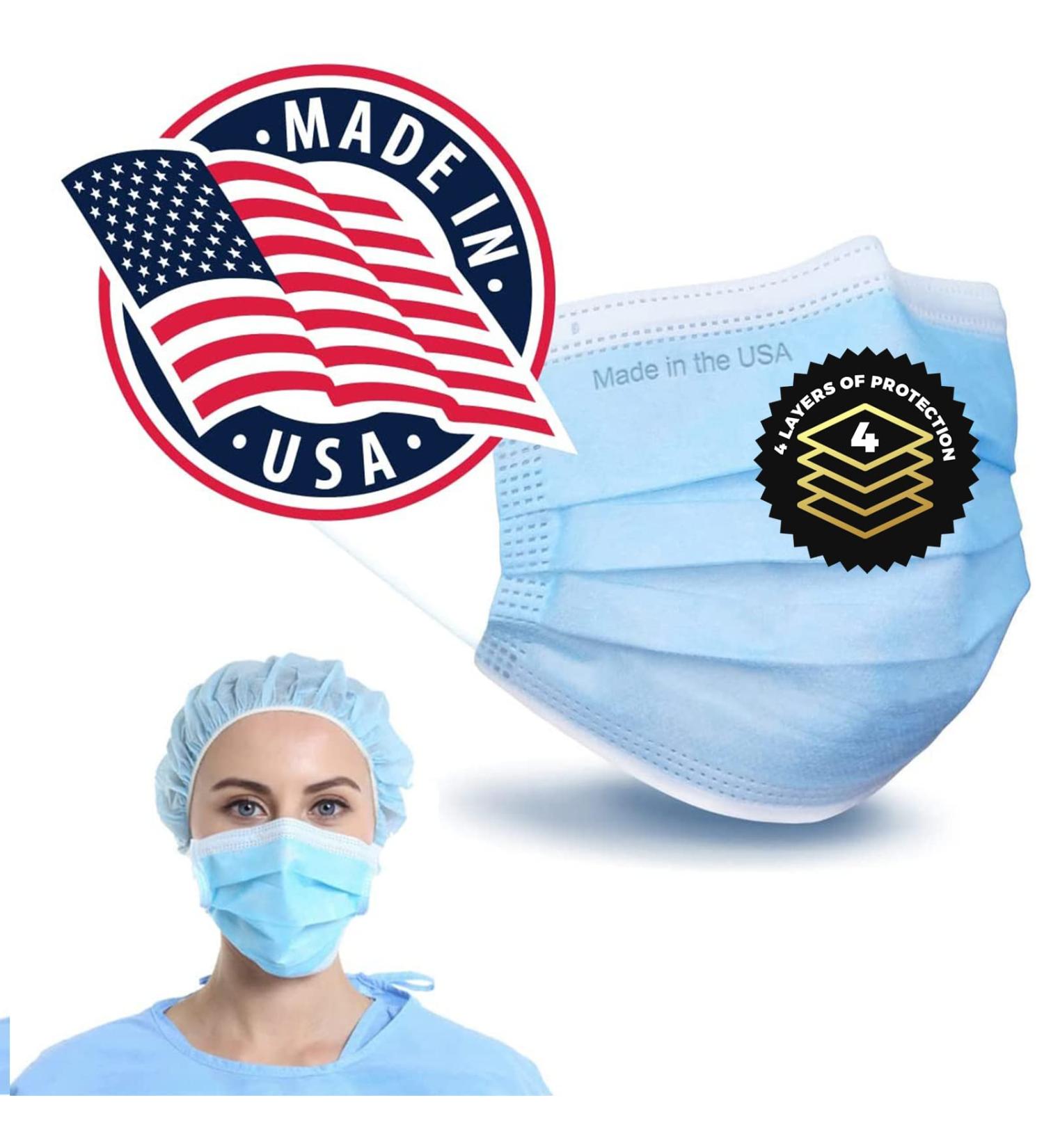 Brightt ASTM Level 3 Face Masks - 4 Ply Disposable Made in USA 50 Packs Elastic Ear Loops for Adults - International Shipping Available - Buy Online on GoSupps.com