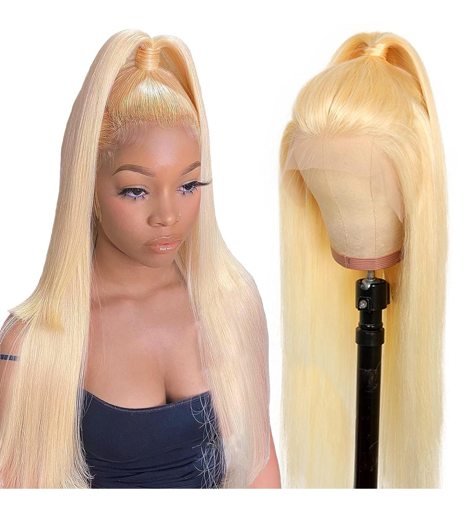 Tunfine 613 Blonde Human Hair Lace Front Wig 20 Straight 180% Density HD Transparent Lace Frontal Wigs for Black Women - Buy Online on GoSupps.com