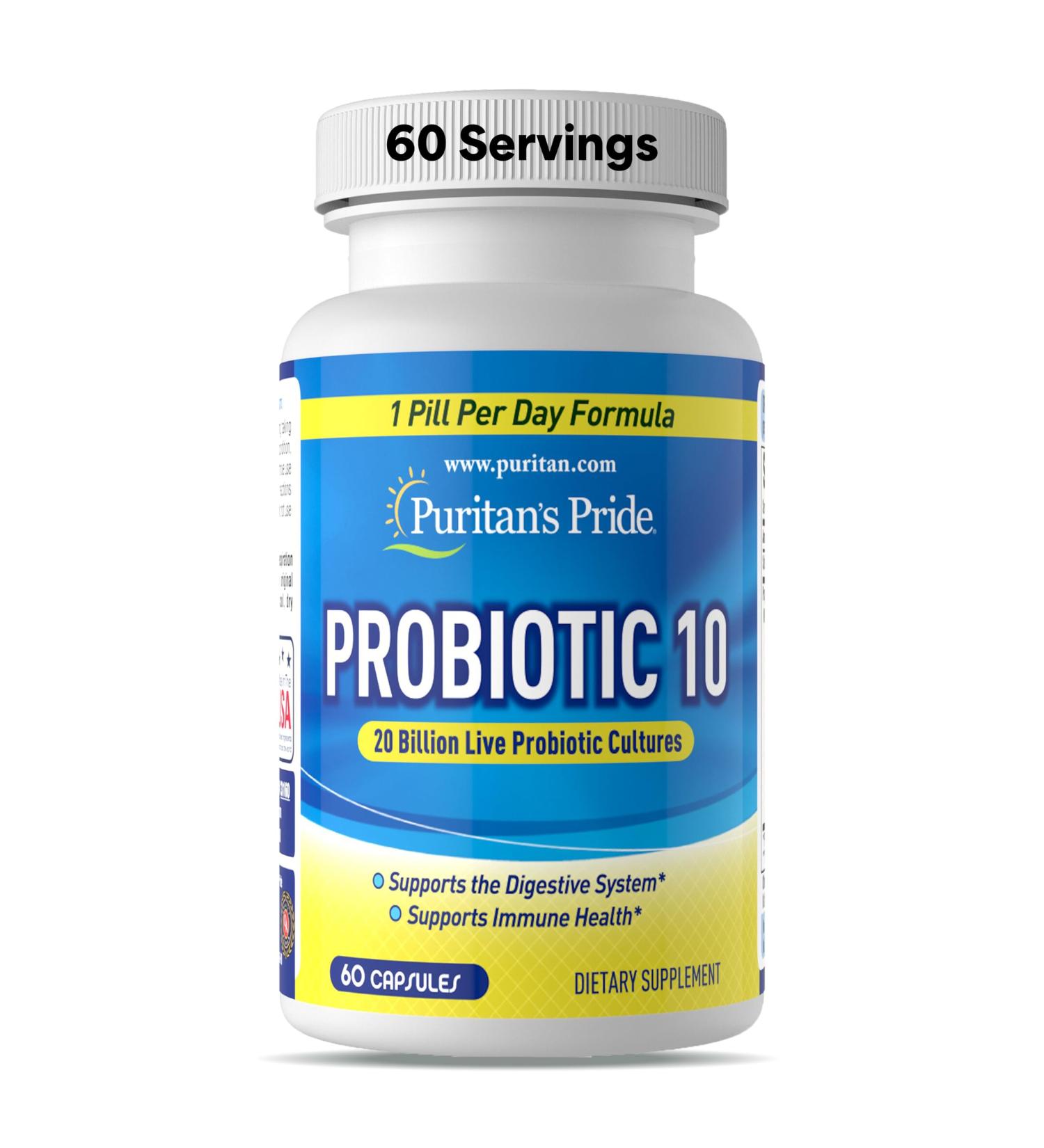 Puritan's Pride Probiotic 10 with Vitamin D to Help Support Immune System Health* 60 Count White 60 Count (Pack of 1) - Buy Online on GoSupps.com
