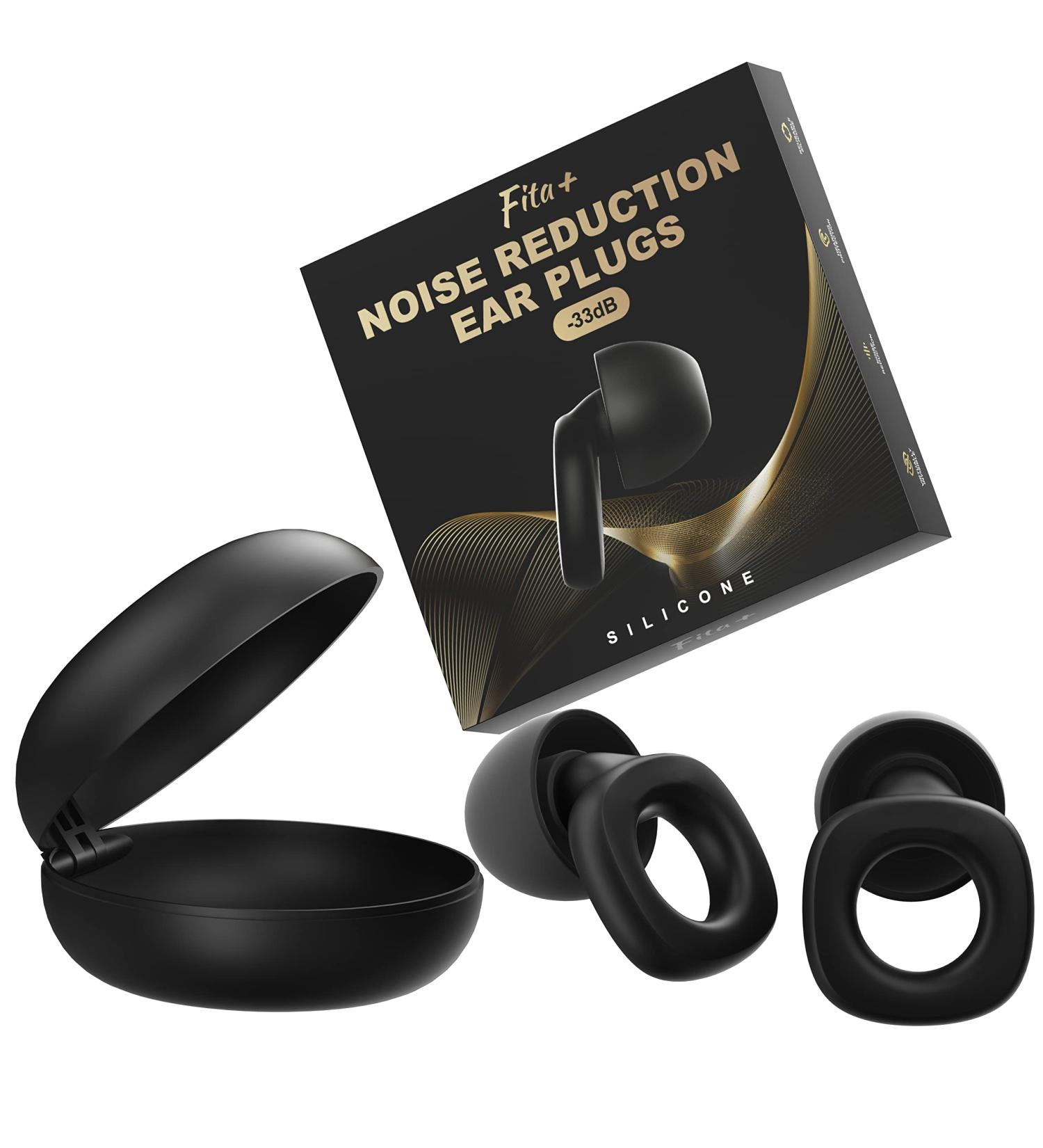 Fita+ Noise Cancelling Ear Plugs - NRR 33 dB, Reusable Silicone Earplugs for Sleeping, Concerts, Motorcycle, Travel - Black - Buy Online on GoSupps.com