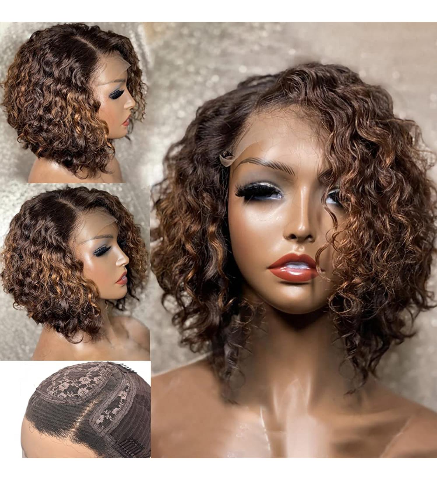 Hair.ly Curly Bob 13x6 T Part Lace Frontal Wig Human Hair - Brown Remy Hair 8 Inch - Buy Online on GoSupps.com