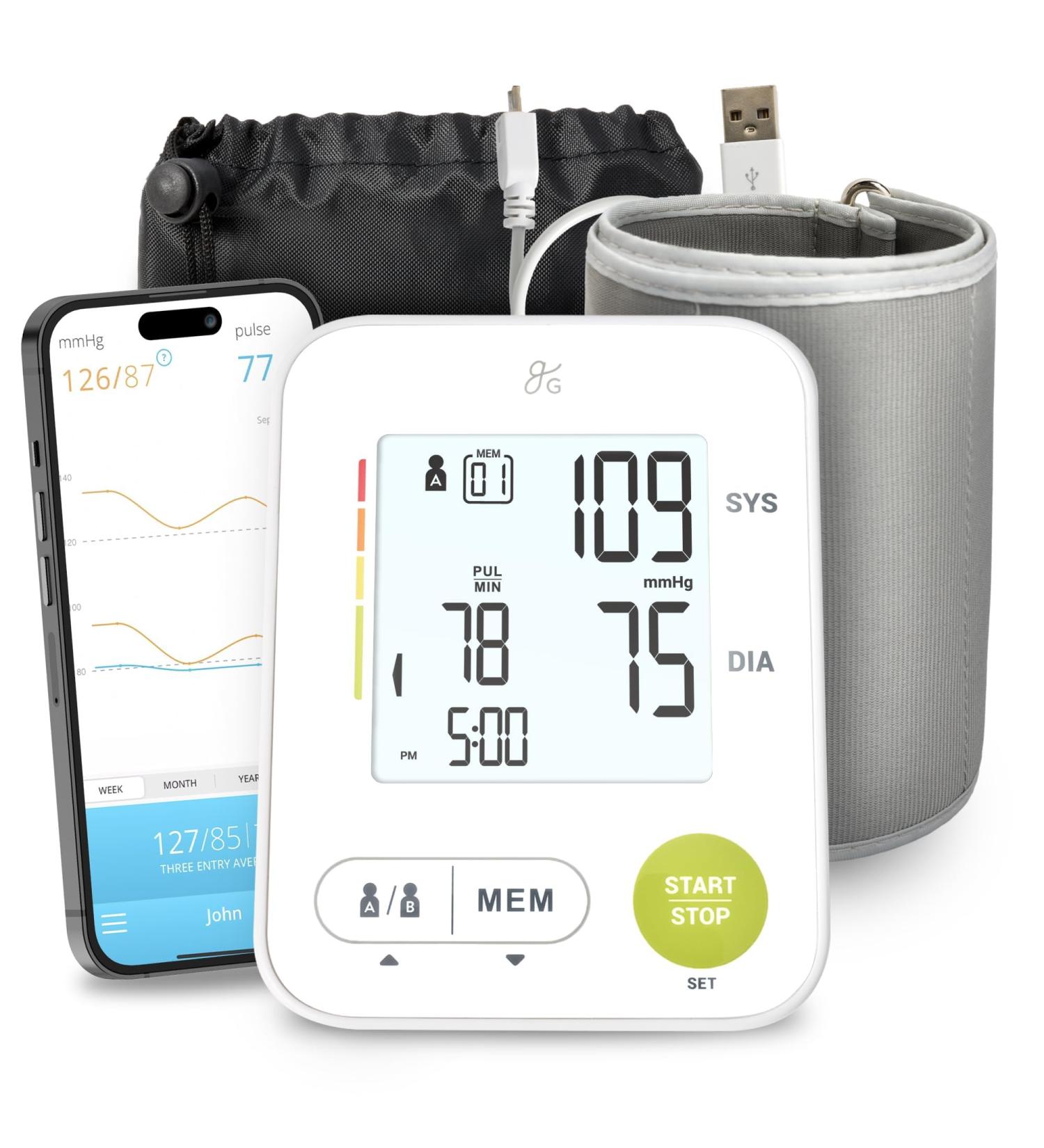 Bluetooth Blood Pressure Monitor - Greater Goods Upper Arm BP Machine for Home Use | Wide Range Cuff (8.7 16.5 in) & Heart Rate Detection - Buy Online on GoSupps.com