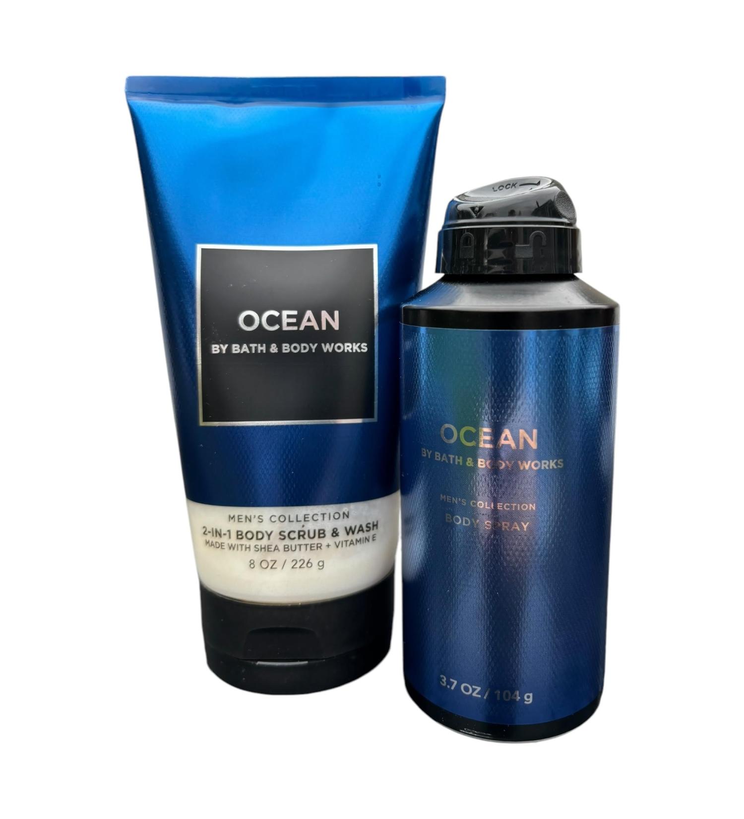 Men's Collection OCEAN 2-Piece Mens Gift Set 2-In-1 Body Scrub Wash & Body Spray Cologne Mist For Bath and Body
