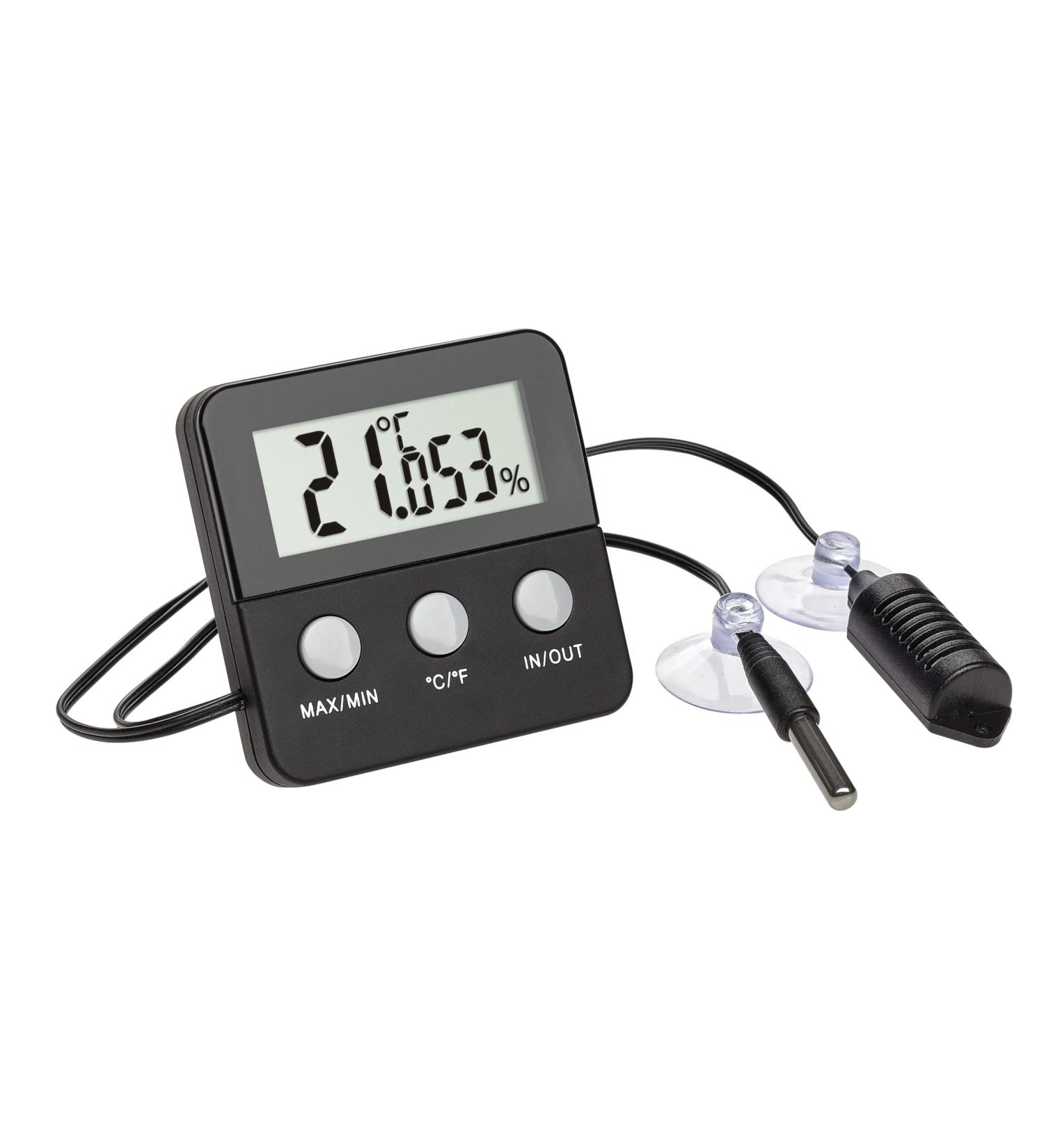 TFA Dostmann Terracheck Digital Thermo-Hygrometer for Terrariums - Cable Sensor with Suction Cups Compact Black Design (L 64 x H 64 mm) - Buy Online on GoSupps.com