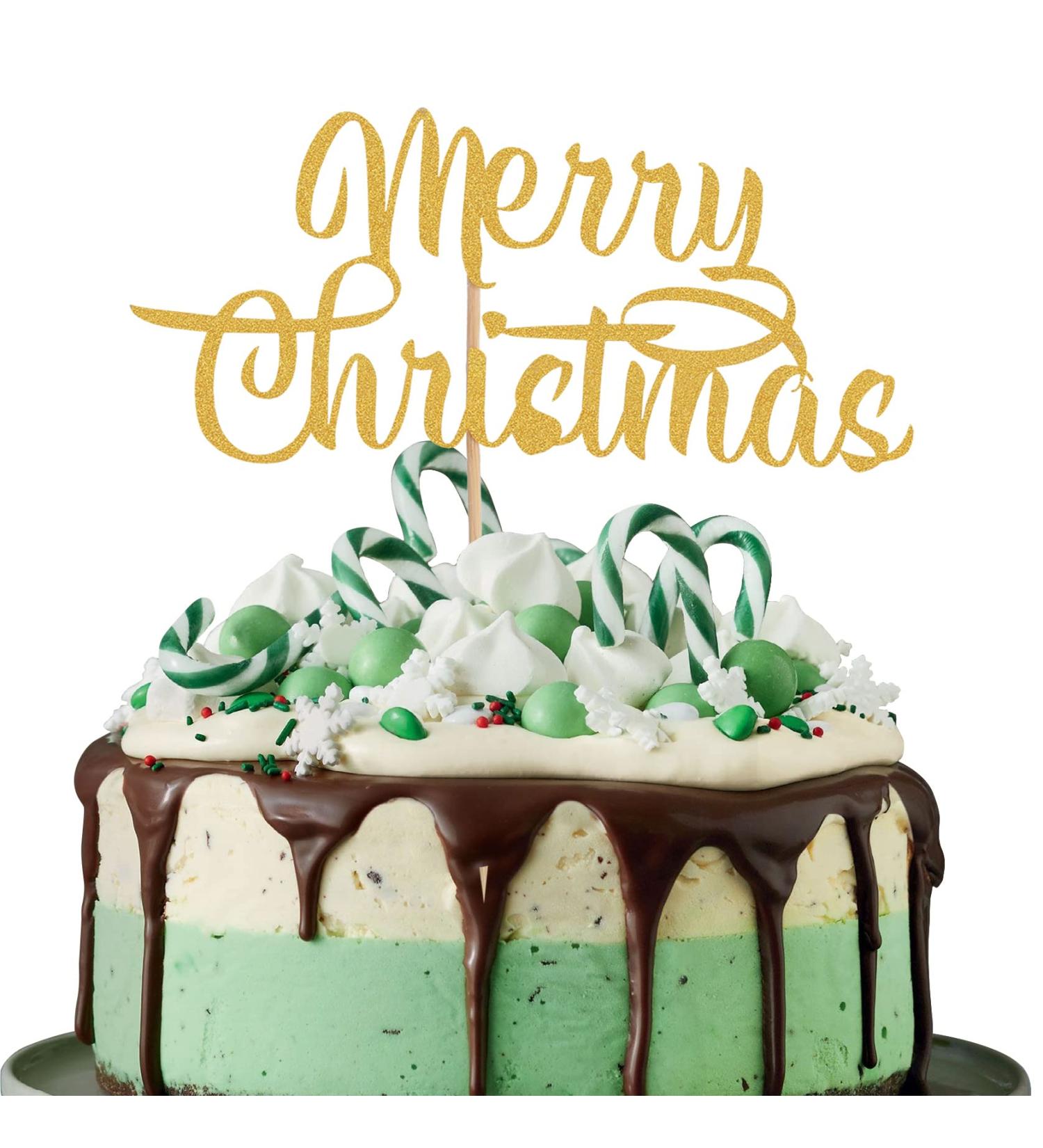 LeeLeeAn Merry Christmas Cake Topper - Gold Glitter Merry Christmas Cake Decoration Happy New Year Cake Topper Christmas Party Decoration Supplies Golden Glitter Winter Holiday Cake Decor (mc1) - Buy Online on GoSupps.com