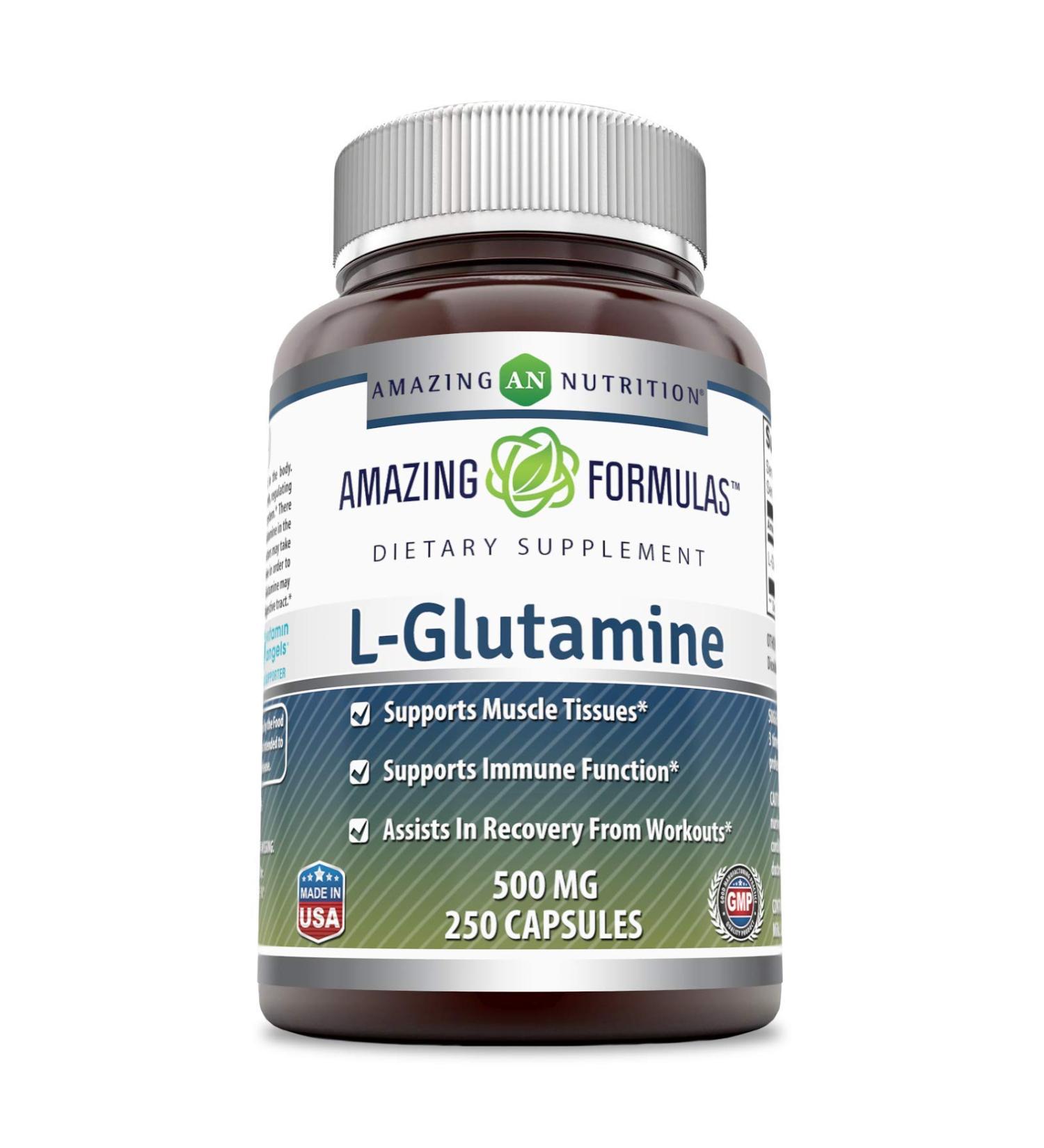 Amazing Formulas L-Glutamine Dietary Supplement 500mg Capsules - Non-GMO & Gluten Free - Immune & Muscular System Support - 250 Count Pack - Buy Online on GoSupps.com