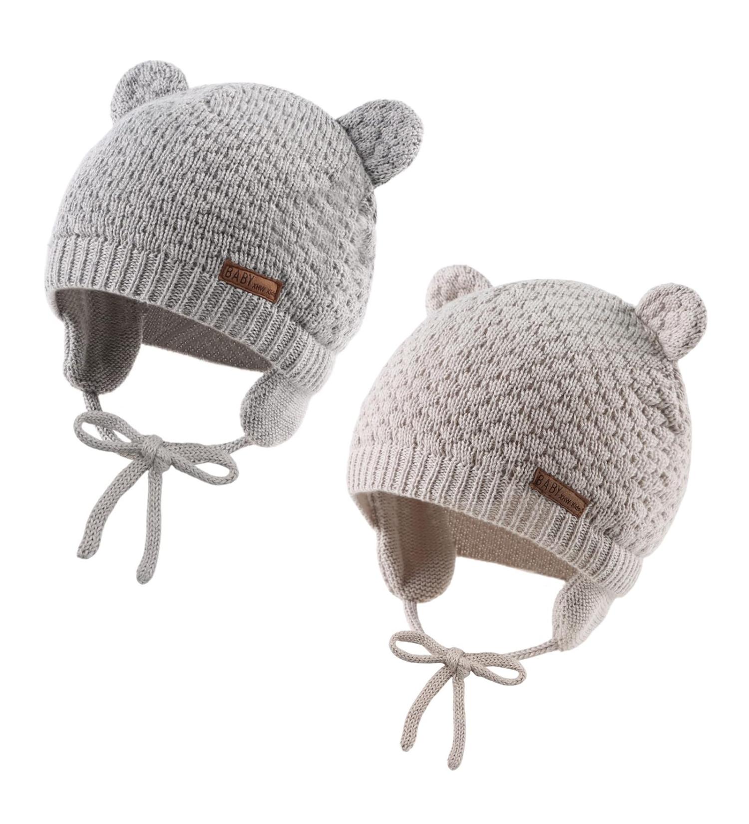 XIAOHAWANG Baby Earflap Beanie Hat 2Pcs Set - Soft Knit Beanie for Infant Toddler Boy & Girl, Cute Bear Design, Autumn Winter 18-36 Months - Buy Online on GoSupps.com