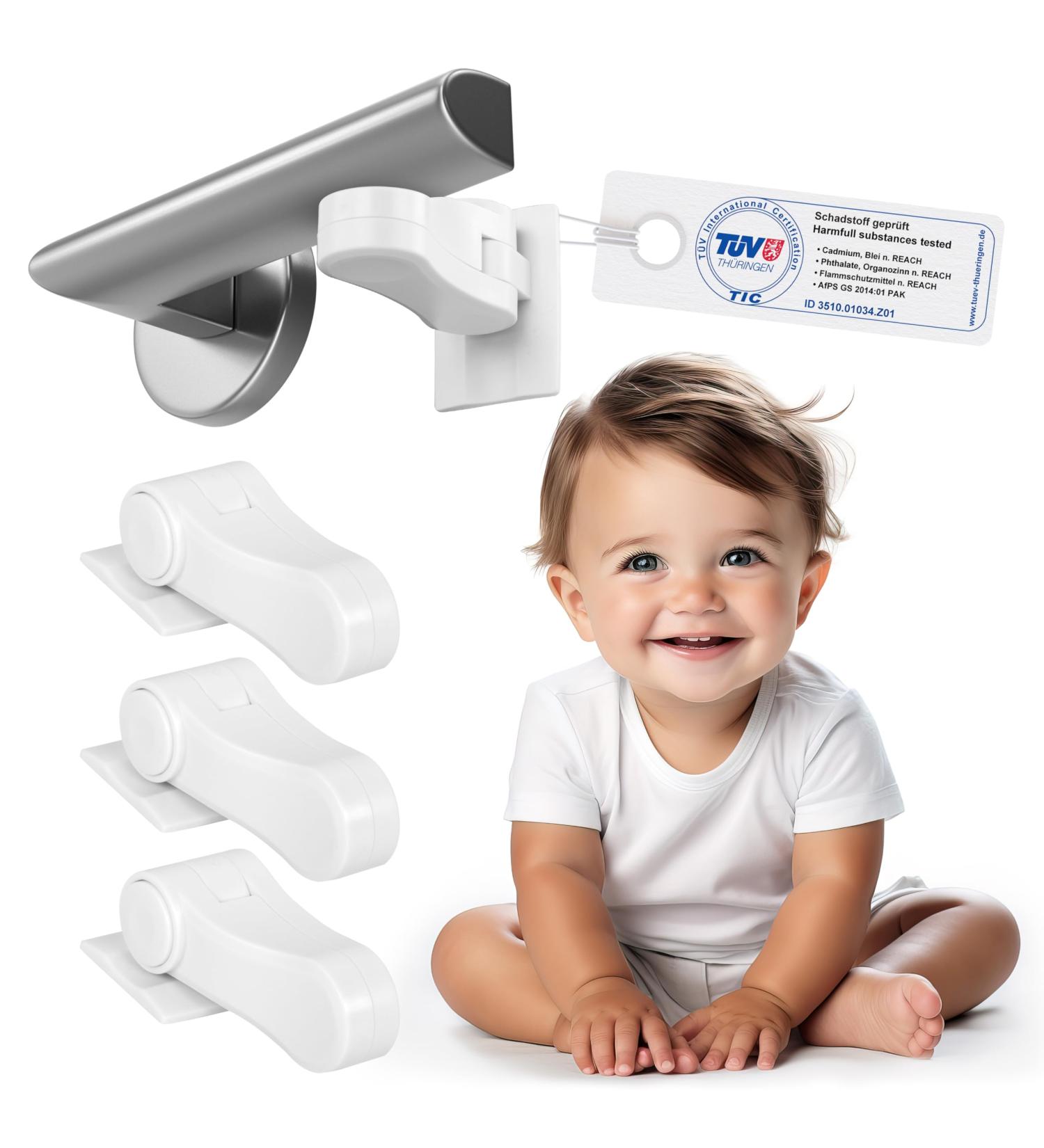 Sweet Safety Baby Door Lock | T V Certified Child Lock | No Screws No Drilling | White Door Jack Lock for Handles - Buy Online on GoSupps.com