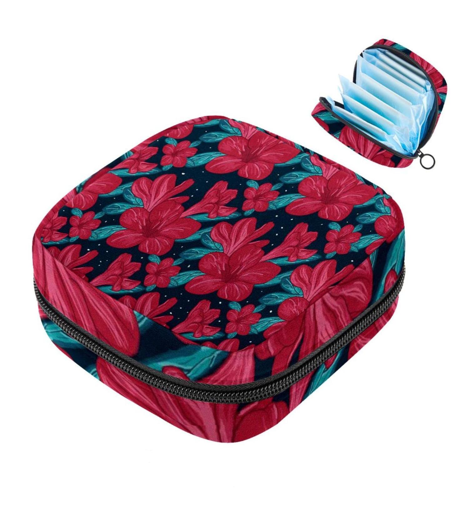 Red Flower Napkin Storage Bag | Portable Period Pouch for Women & Teens | Menstrual Cup Pocket & Breastfeeding Pillow Holder - Buy Online on GoSupps.com