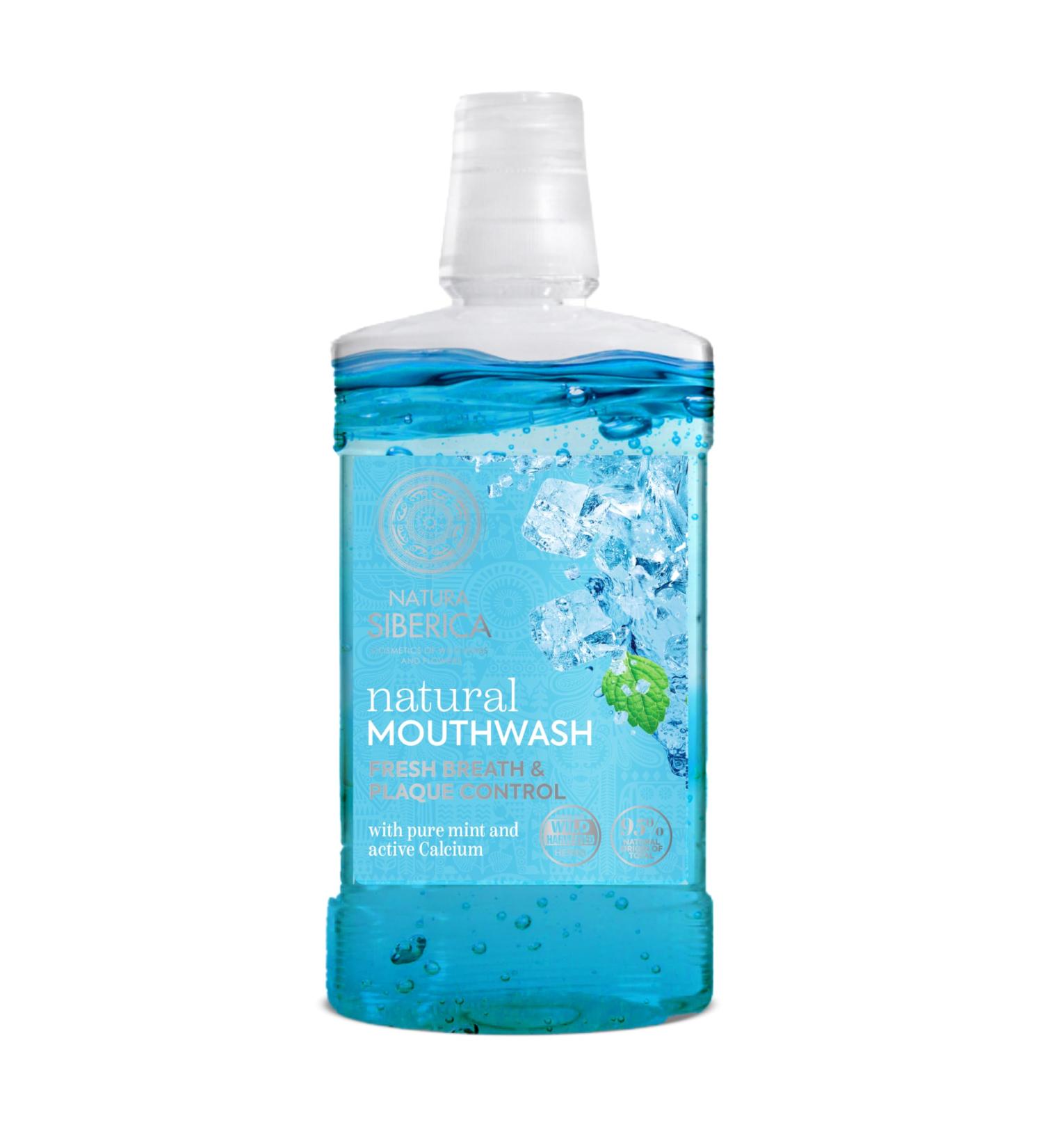 Natura Siberica Natural Mouthwash with Pure Mint & Active Calcium - Rin age buccal naturel pour contr le de la plaque dentaire et une haleine fra che - Avec Limonnik Nanai et ch vrefeuille - 520 ml