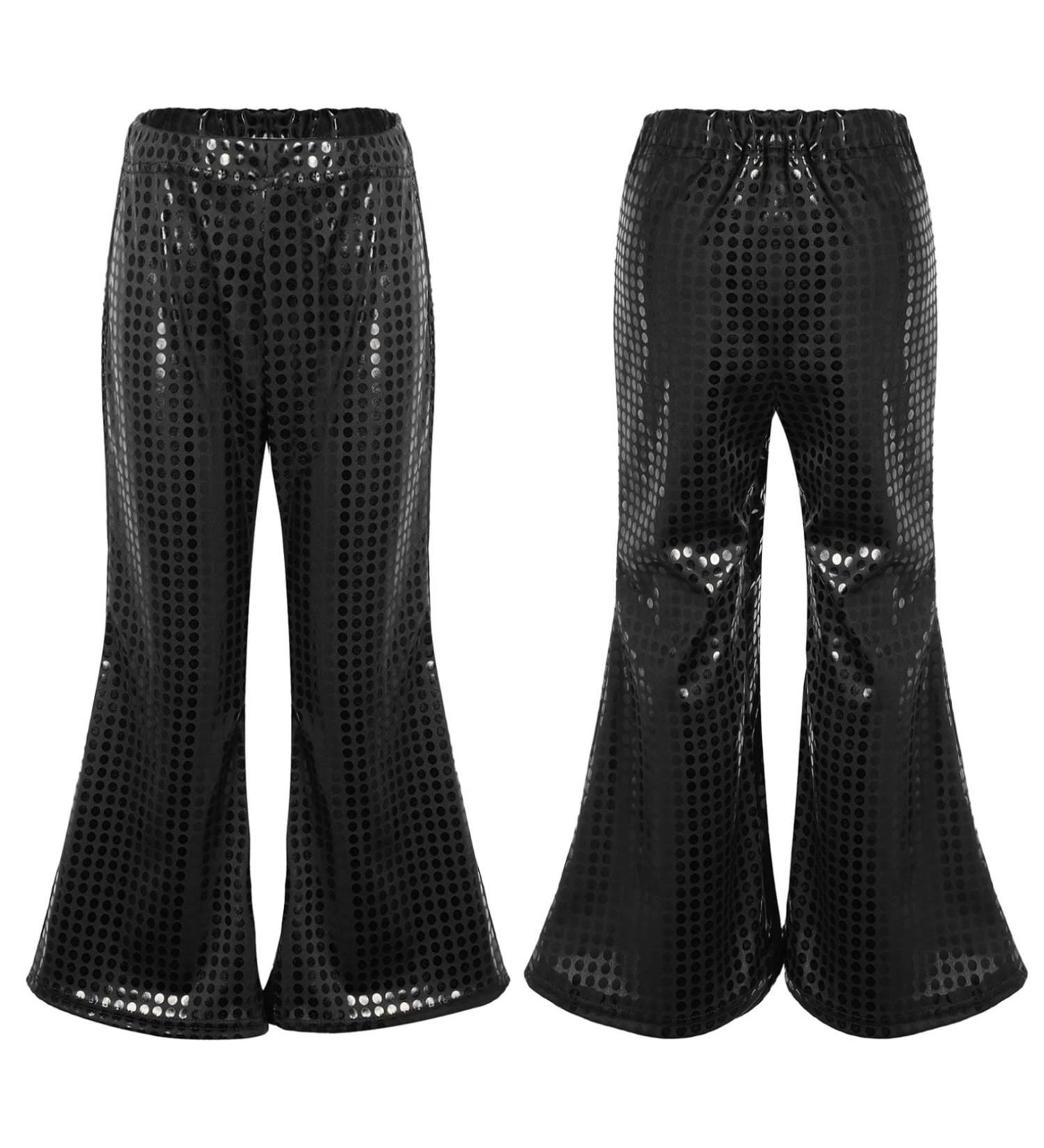JEATHA Kids Girls Shiny Sequin Dance Pants | Wide Leg Bell-Bottoms for Jazz Hip-Hop Dancing | Black, 6-7 Years - Buy Online on GoSupps.com