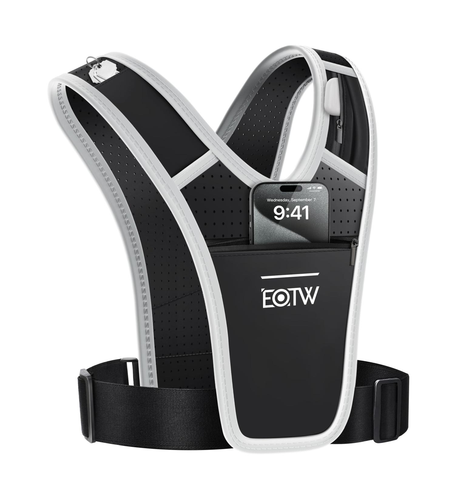 Reflective Running Vest for Men & Women | Adjustable Waterproof Smartphone Holder | Eotw Jogging Vest (Black) - Buy Online on GoSupps.com