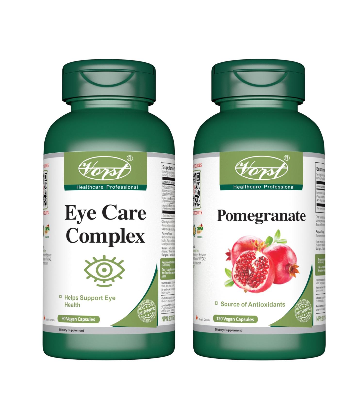 VORST Eye Care Complex 90 Vegan Capsules & Pomegranate Extract 120 Vegan Capsules (Combo Bundle 2 Bottles) - Buy Online on GoSupps.com
