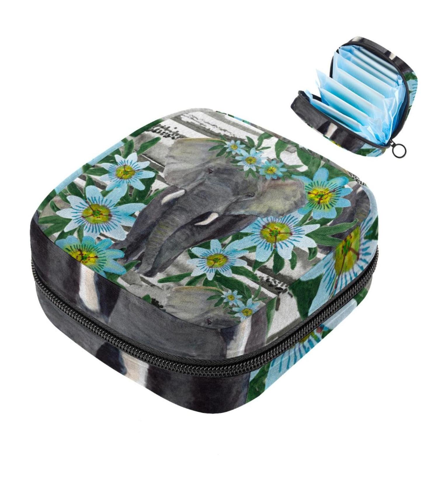 Portable Women's Binding-Up Bags | Menstrual Cup Bags for Teens | Stylish Tampon & Period Storage - Elephant Blue Flowers - Buy Online on GoSupps.com
