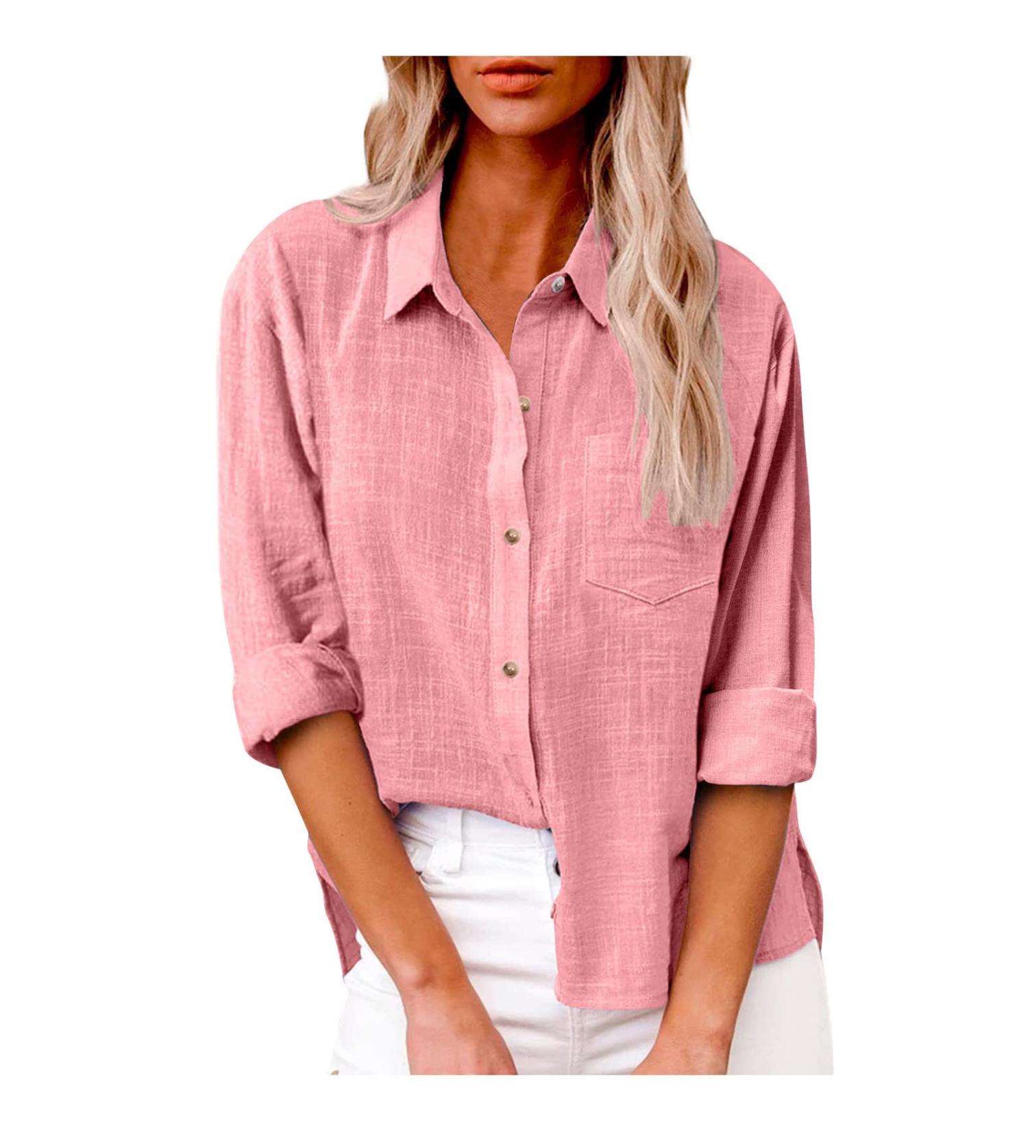 ABABC Women's Cotton Linen V-Neck T-Shirt Blouse - Casual Button Down Summer Fashion 2023 - Loose Fit Tunics - XX-Large, Pink - Buy Online on GoSupps.com