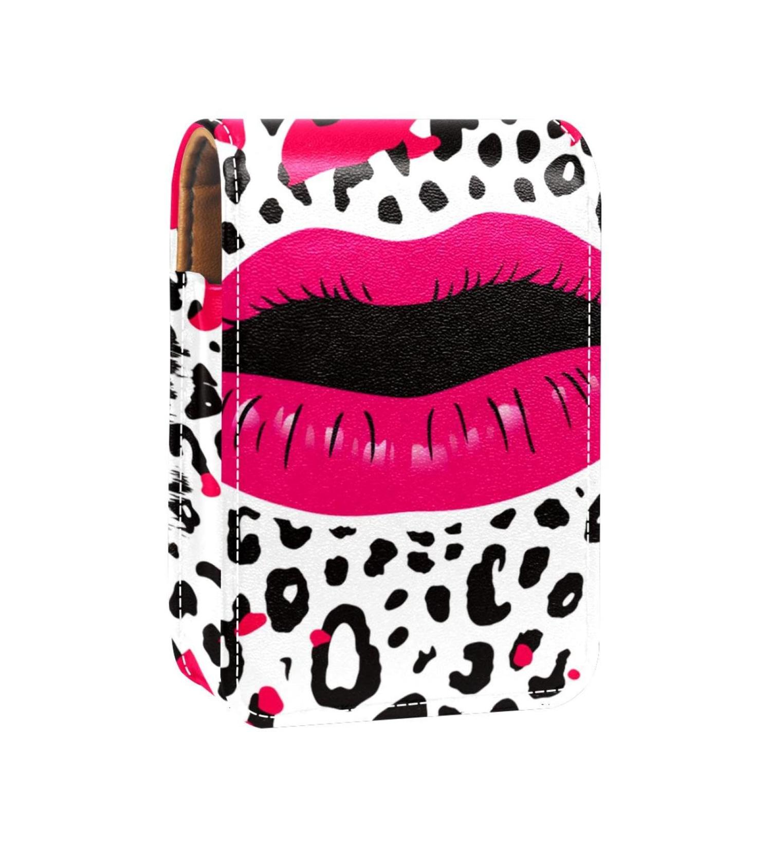 Travel Lipstick Organizer Case with Mirror | Portable Makeup Bag - Contemporary Abstract Leopard Design - Buy Online on GoSupps.com