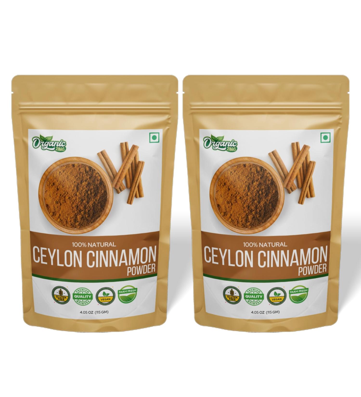 Organic Zing Cinnamon Powder | Pure and Natural | No Additives or Preservatives | Dal Cheeni Powder | Natural and 100% Pure | Packed and Produced in India - 115 gm (4 oz) Pack of 1 115 Gram ( 4.05 Ounce Pack of 1 ) - Buy Online on GoSupps.com