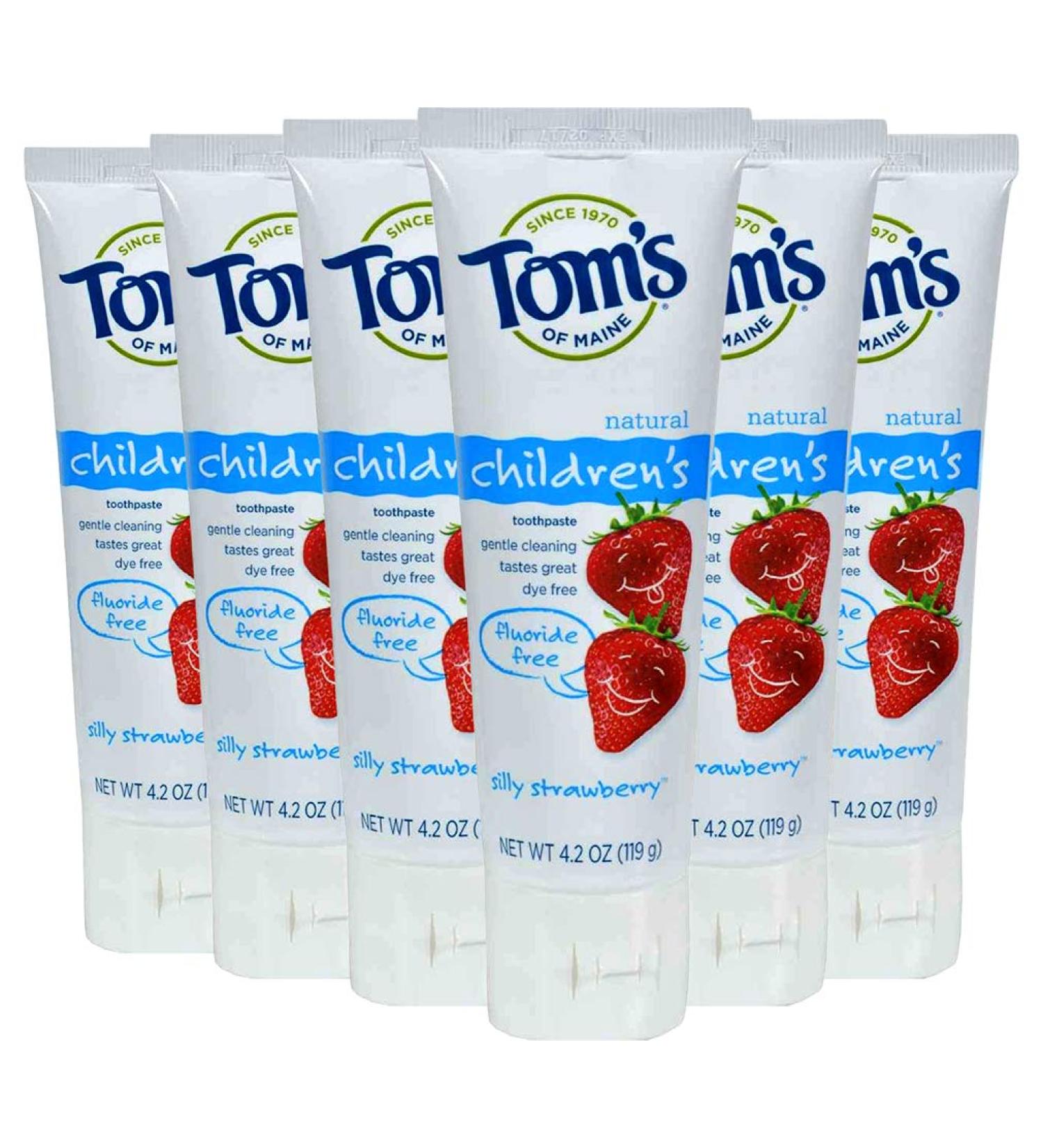 Tom's of Maine Natural Fluoride Free Children's Toothpaste Silly Strawberry 4.2 Oz (Pack of 6) Strawberry 4.20 Ounce (Pack of 6)