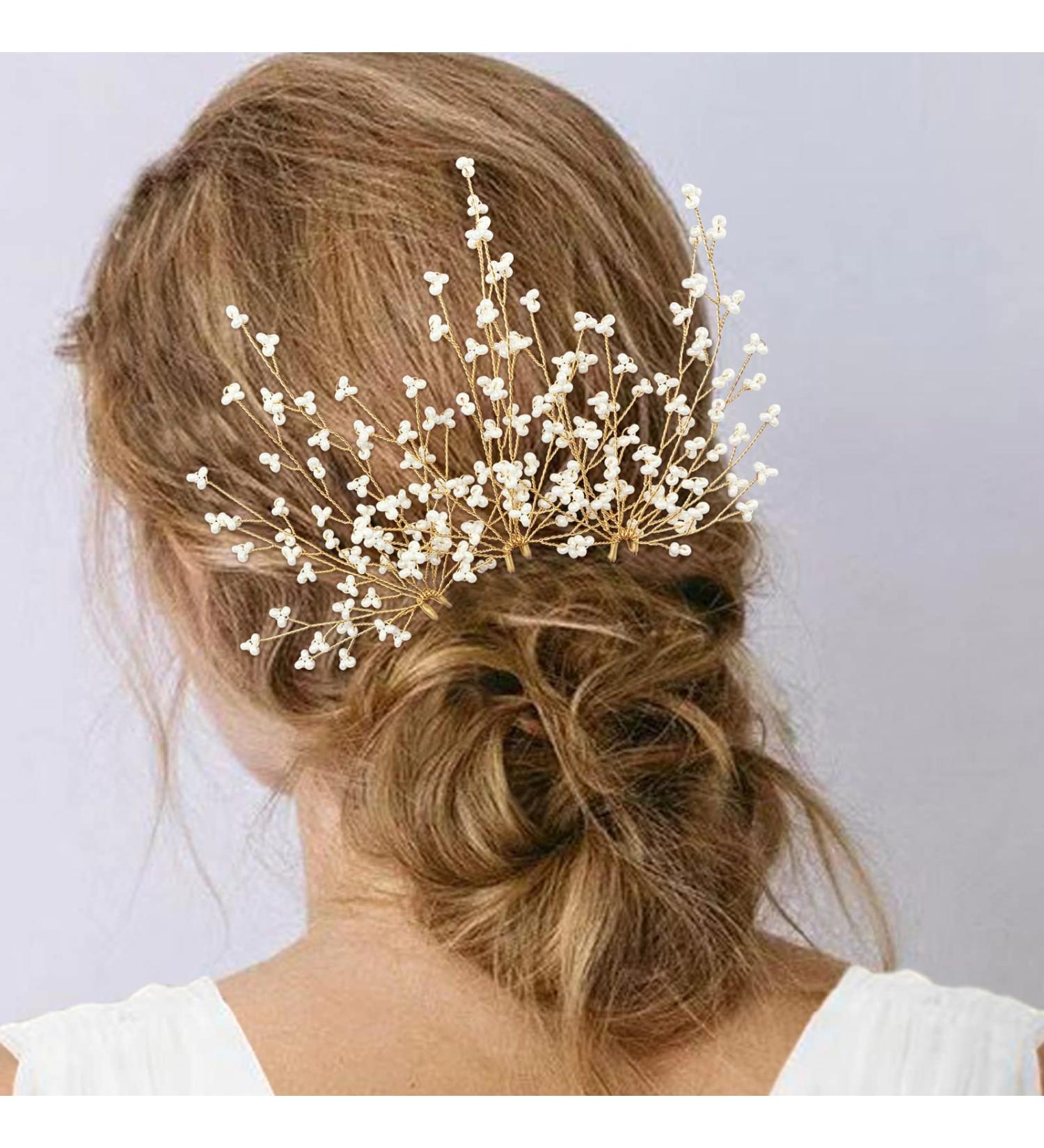 PRETTYLIFE 3Pcs White Pearl Wedding Hair Pins - Bridal Hair Accessories for Women and Flower Girls - Buy Online on GoSupps.com