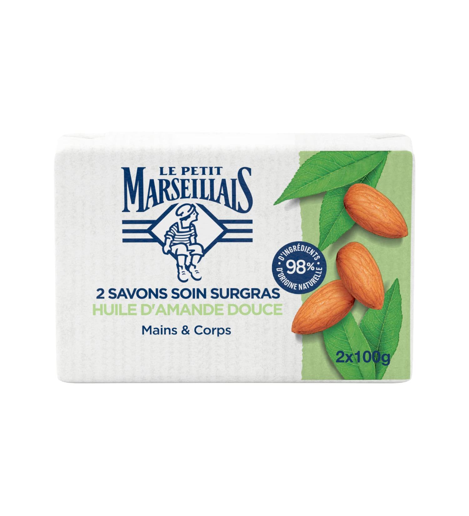 The Little Marseillais | Sweet Almond Oil Surgras Care Soap (2 x 100 g roll) Solid hand & body soap with 98% natural ingredients - Buy Online on GoSupps.com