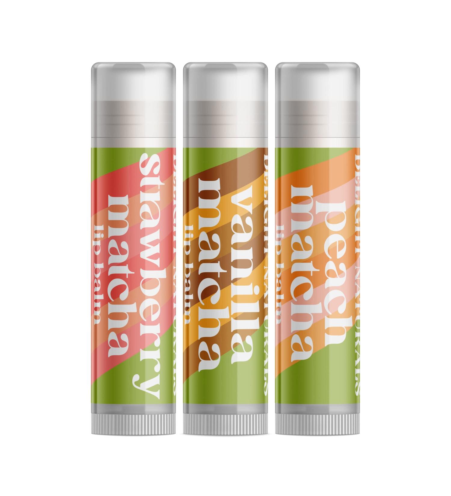 Matcha Medley Lip Balm Set - Strawberry Vanilla & Peach Flavors | Perfect Gift for Lip Care Enthusiasts | International Shipping Available - Buy Online on GoSupps.com