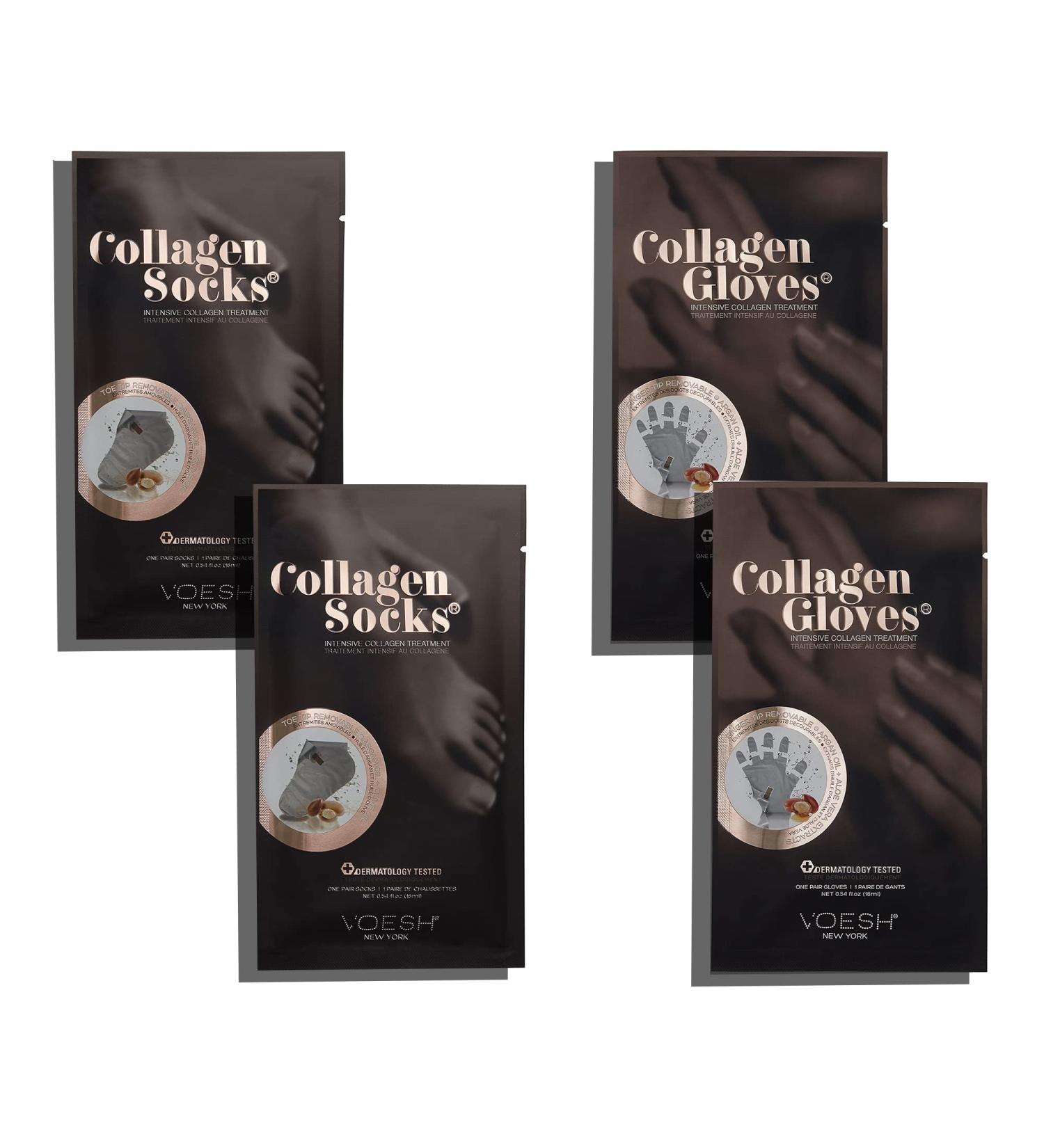 Voesh Collagen Gloves and Socks 4-Pack - Collagen Infused At-Home Spa Body Care - Buy Online on GoSupps.com