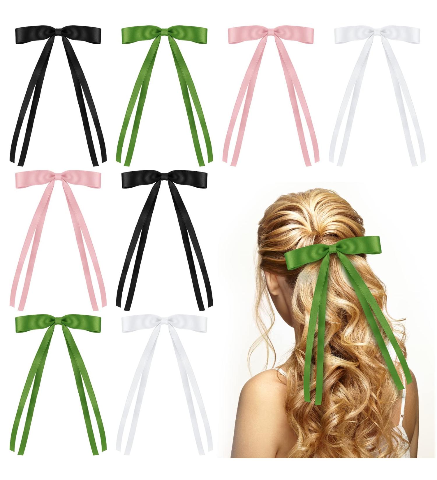 Yunlly 8 Pcs Tassel Ribbon Hair Bow Clips for Women and Girls - Silky Hair Accessories - Buy Online on GoSupps.com