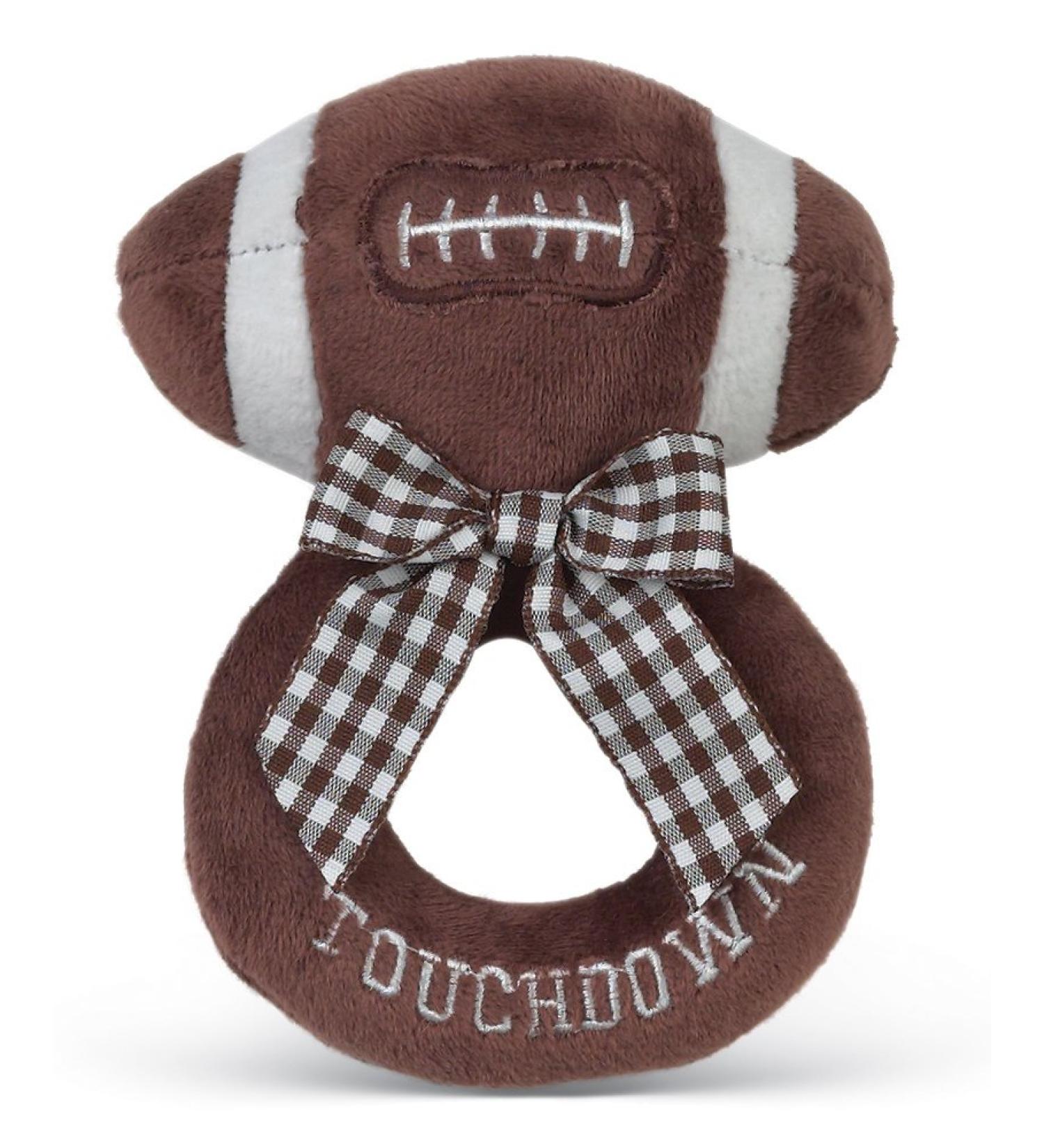 Bearington Baby Touchdown Plush Stuffed Animal Football Soft Ring Rattle, 5.5"